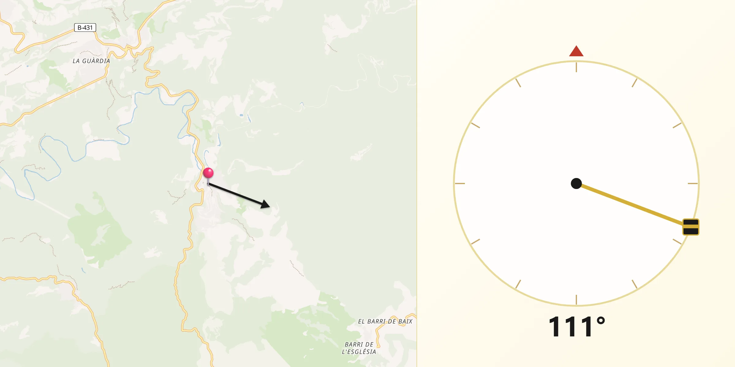 Dirección de la Qibla desde Monistrol de Calders