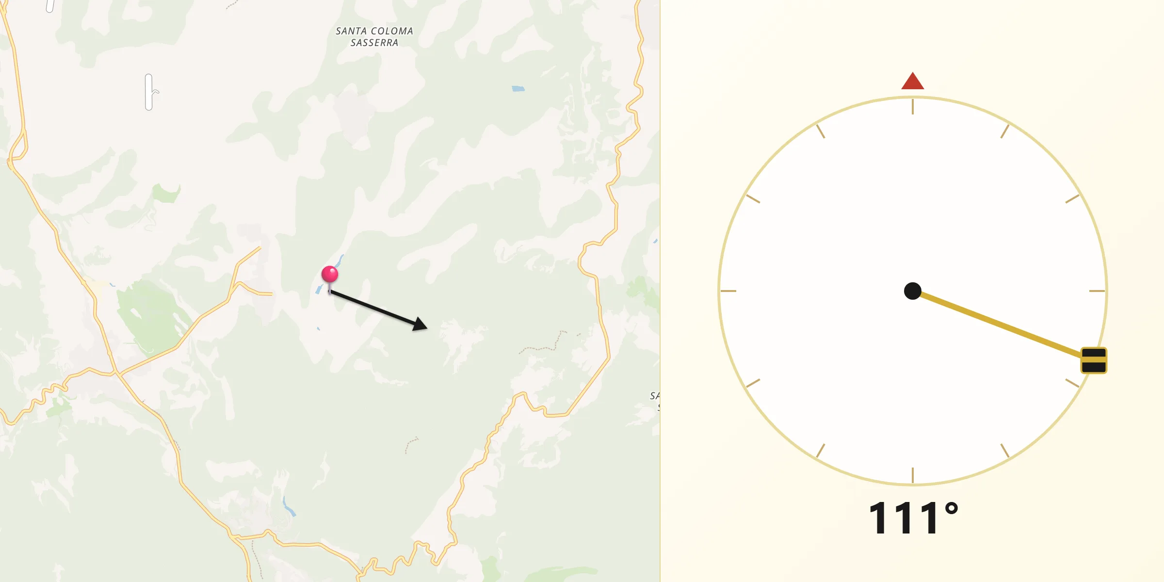 Dirección de la Qibla desde Castellcir