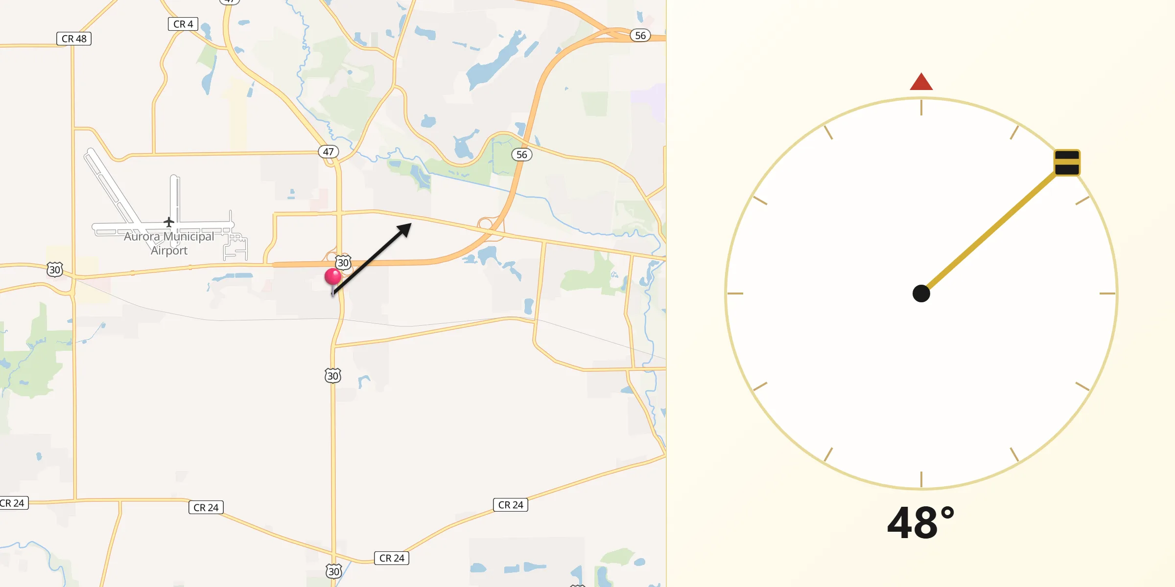 Qibla Direction from Sugar Grove