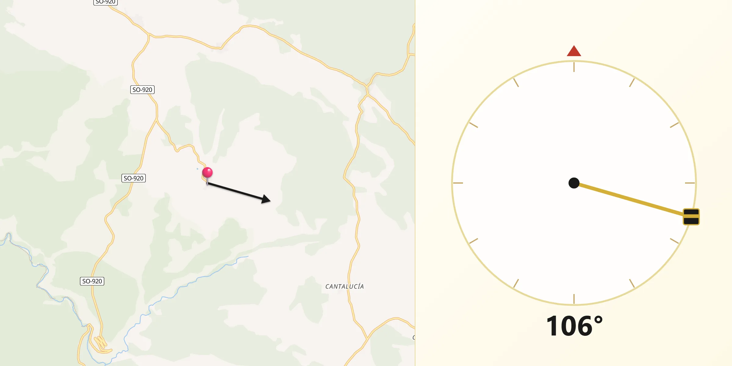Dirección de la Qibla desde Herrera de Soria
