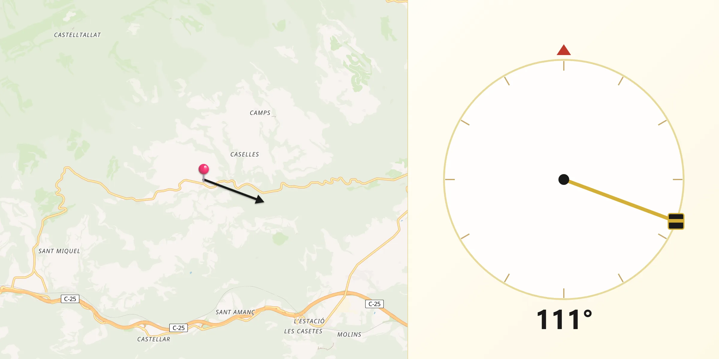 Dirección de la Qibla desde Fonollosa