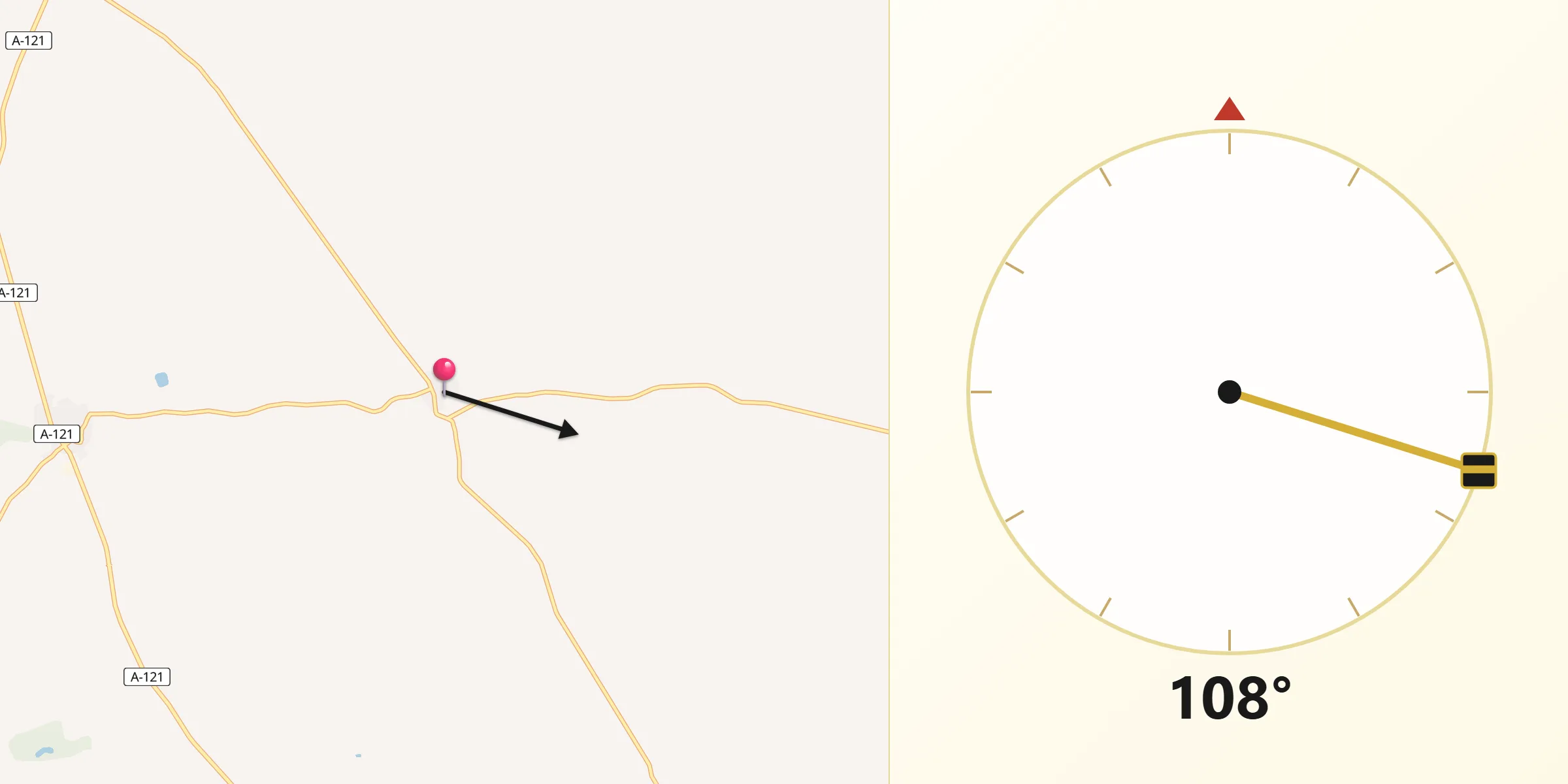Dirección de la Qibla desde Pozuelo de Aragón