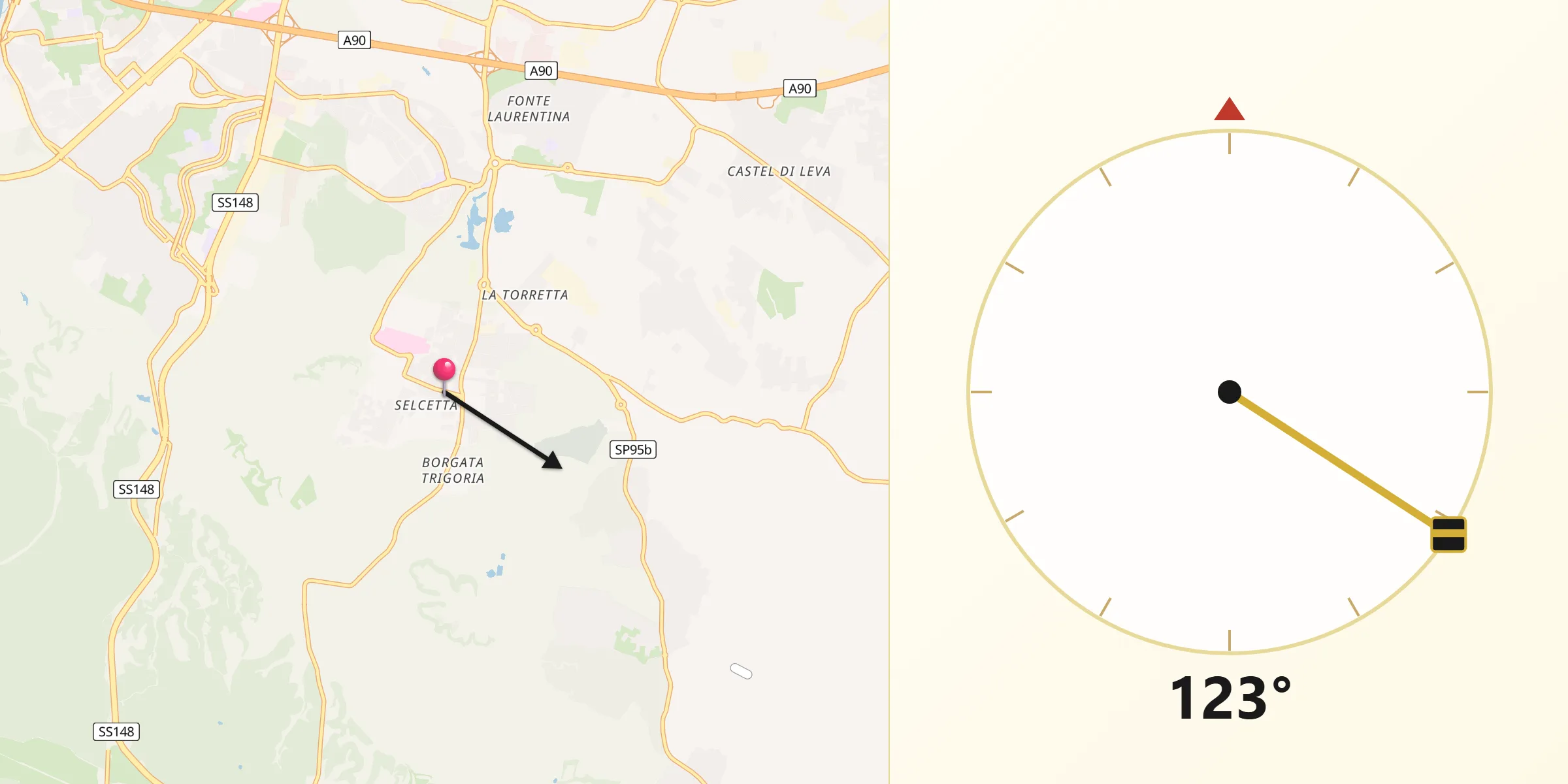 Direzione della Qibla da Selcetta