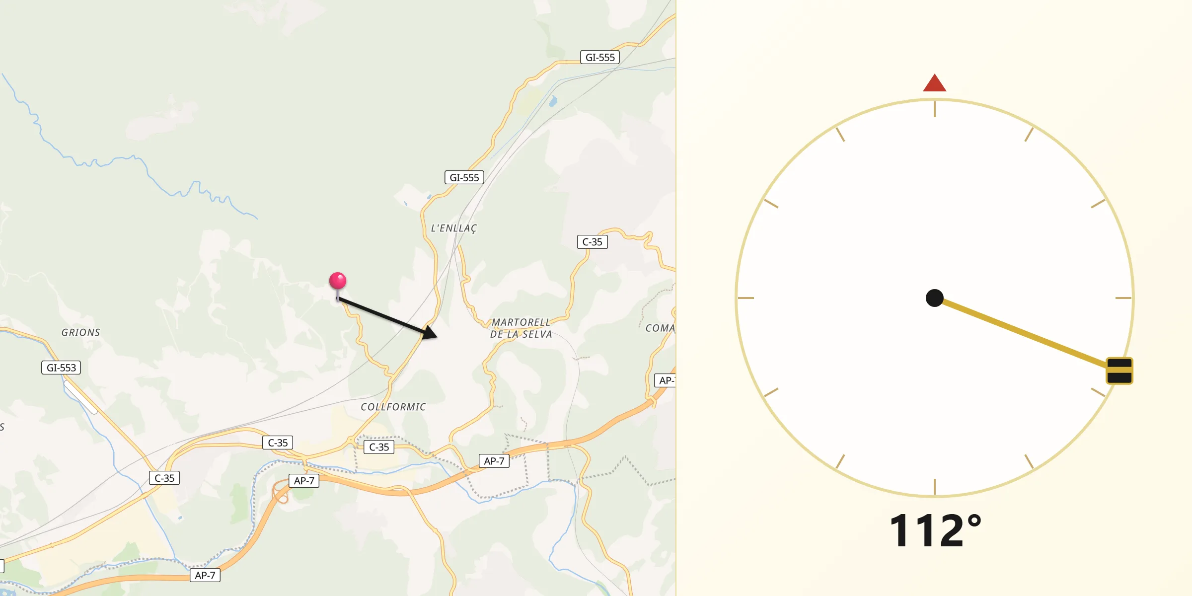 Dirección de la Qibla desde Massanes