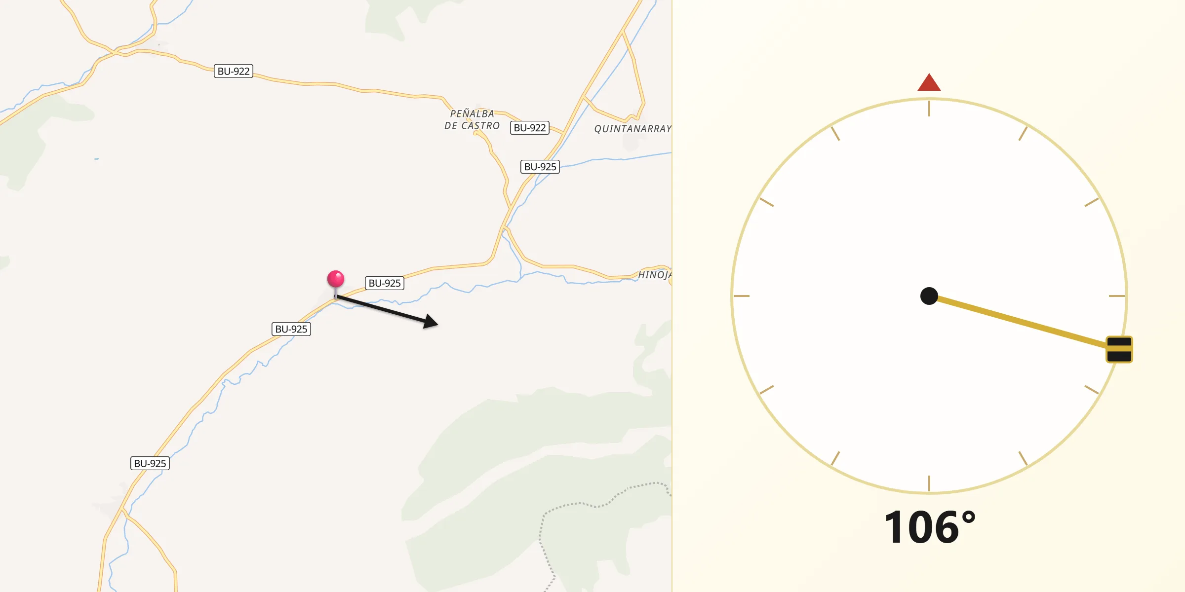 Dirección de la Qibla desde Coruña del Conde