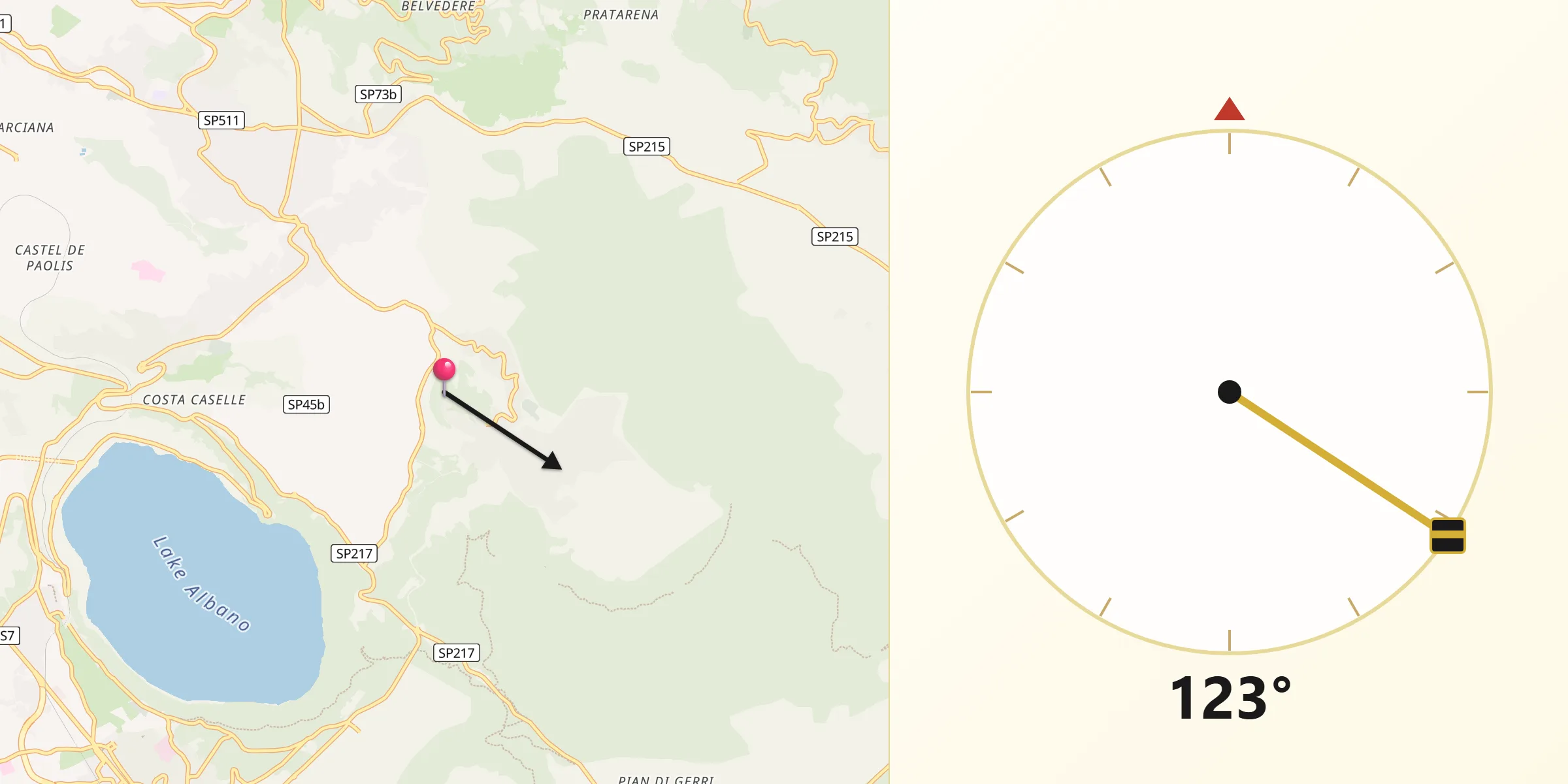 Direzione della Qibla da Rocca di Papa
