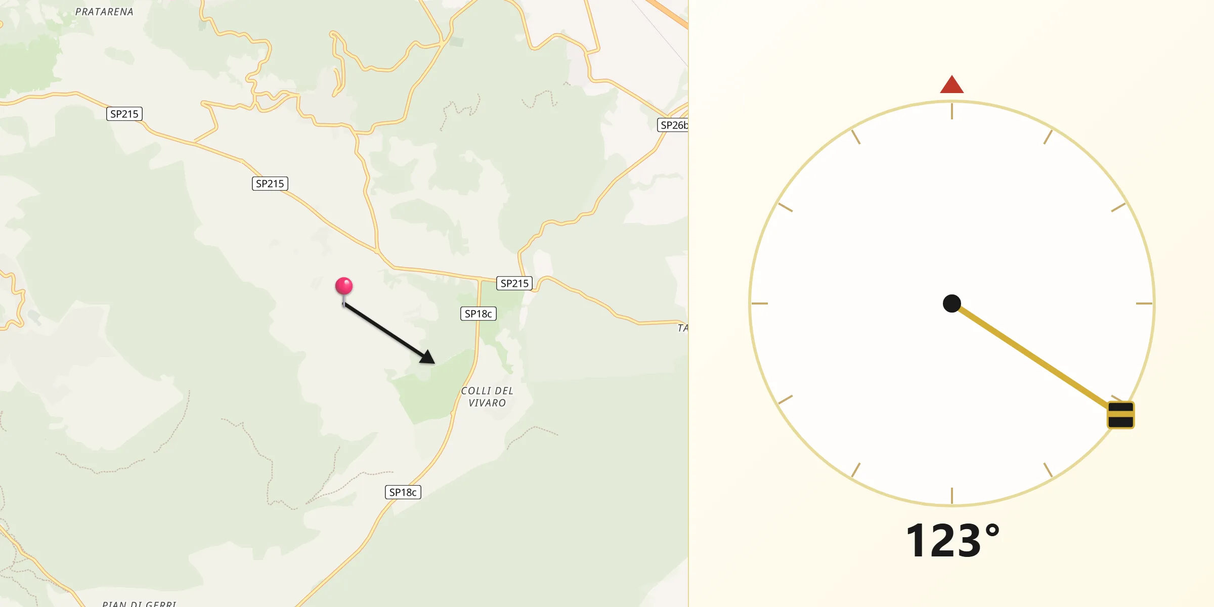 Direzione della Qibla da Rocca Priora