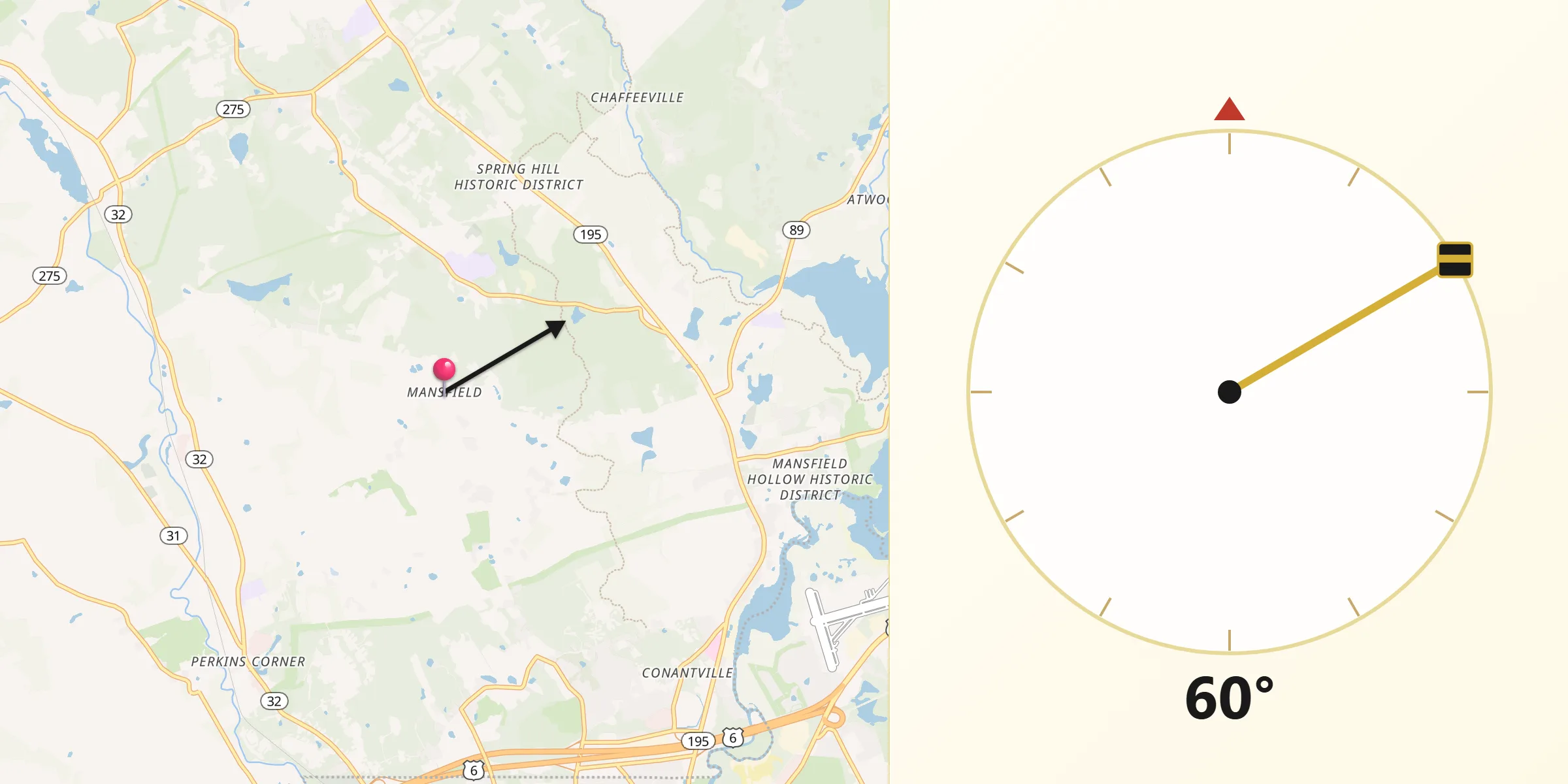 Qibla Direction from Mansfield City