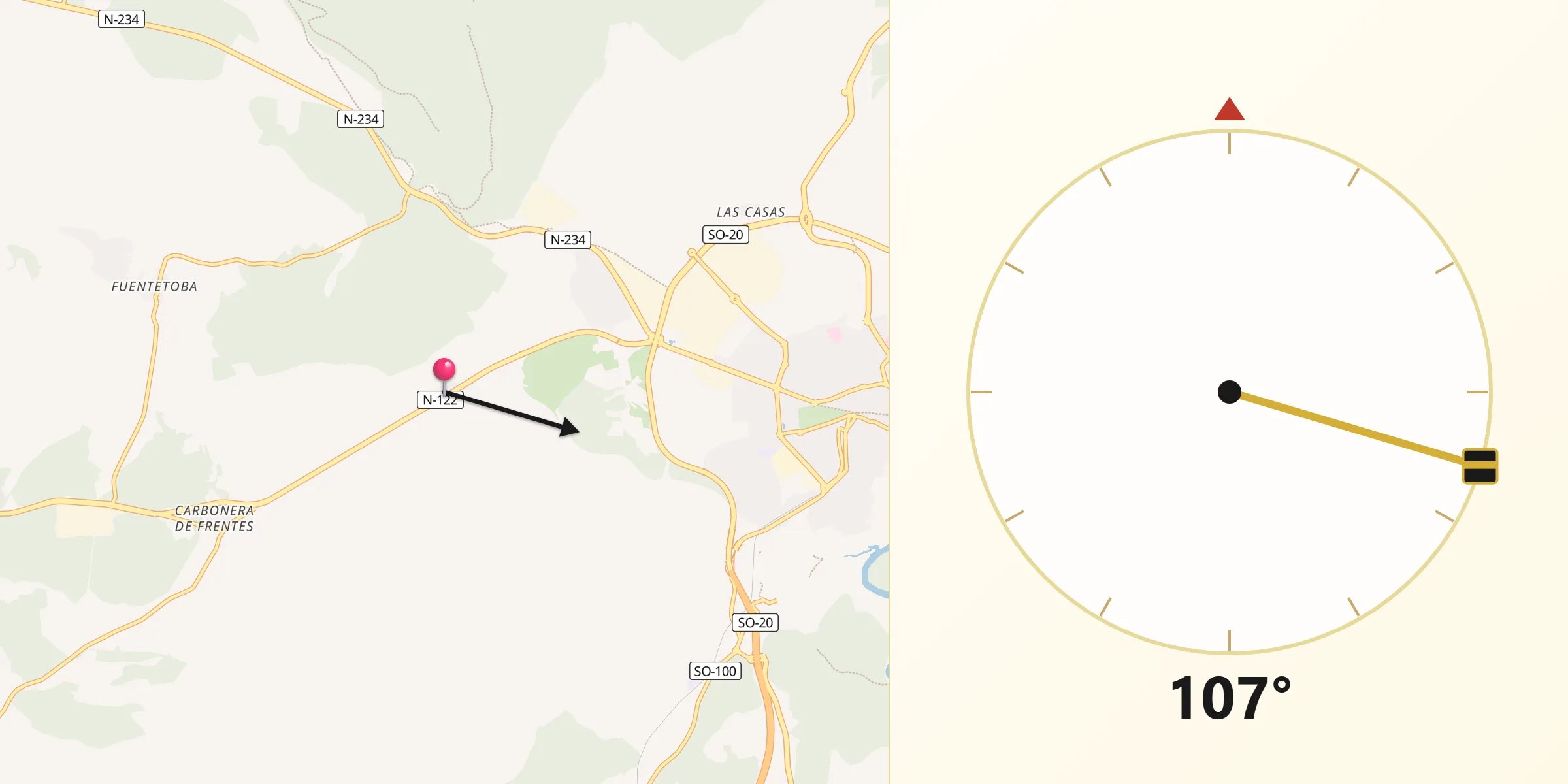 Dirección de la Qibla desde Golmayo