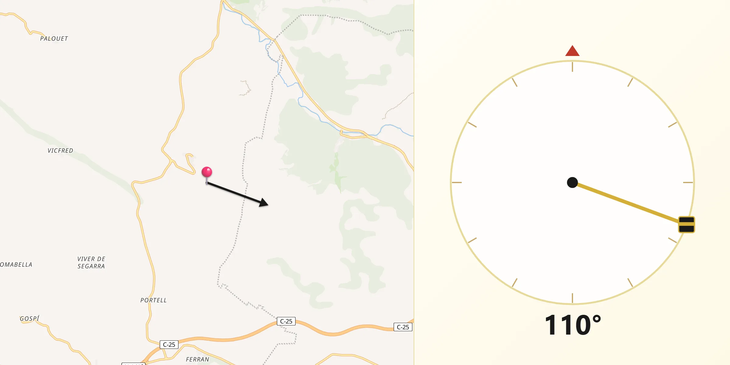 Dirección de la Qibla desde Ivorra