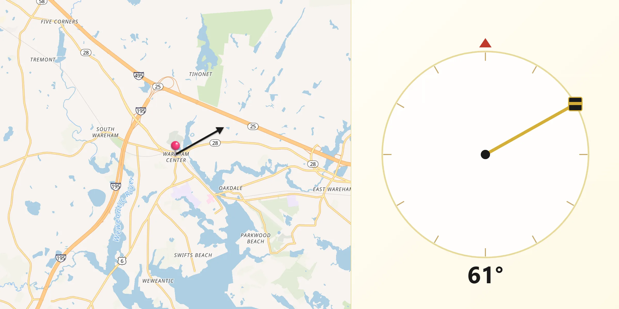 Qibla Direction from Wareham Center