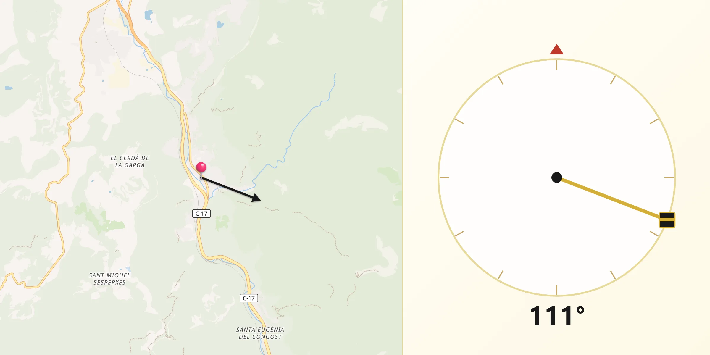 Dirección de la Qibla desde Aiguafreda
