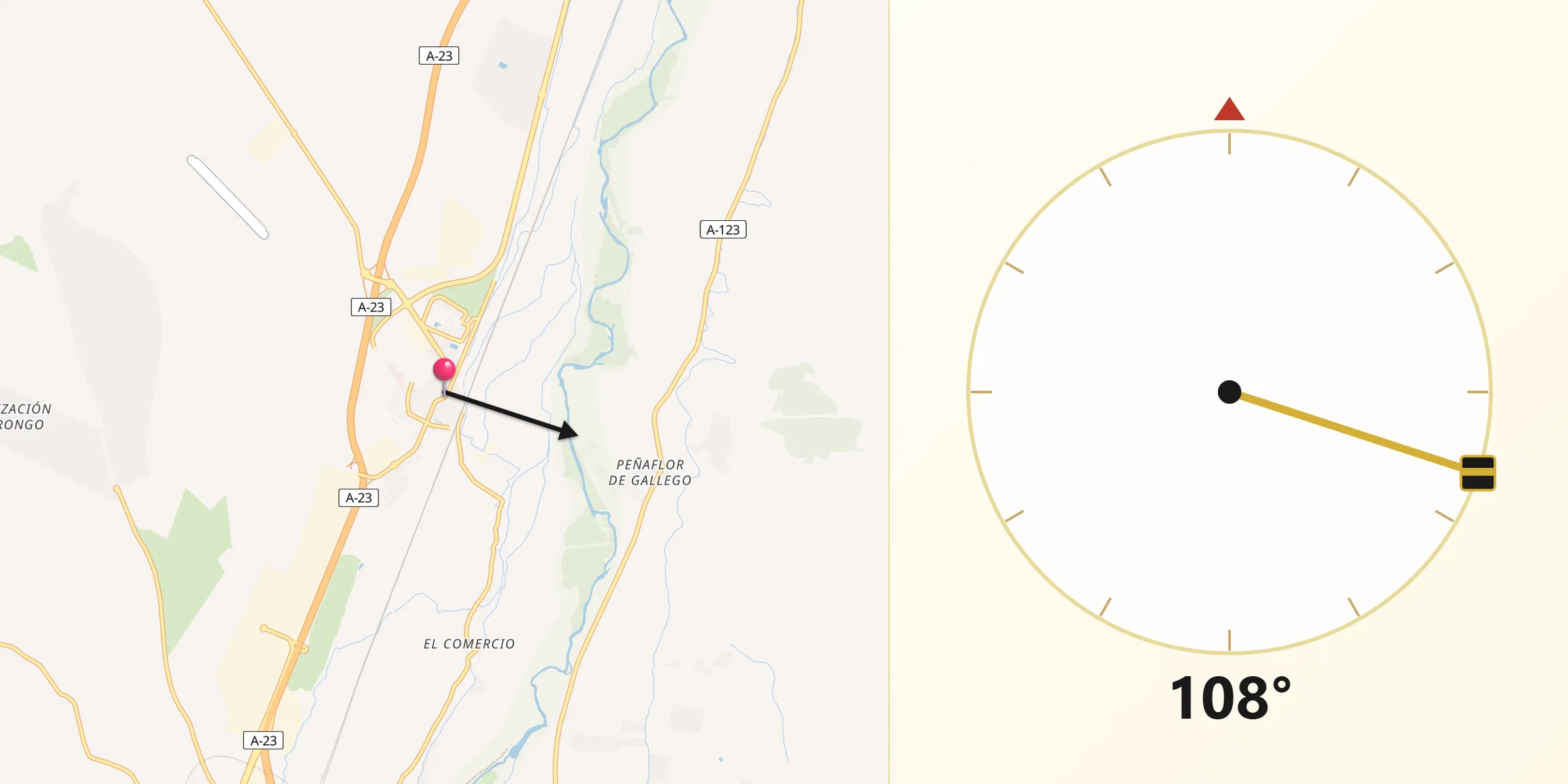 Dirección de la Qibla desde Villanueva de Gállego