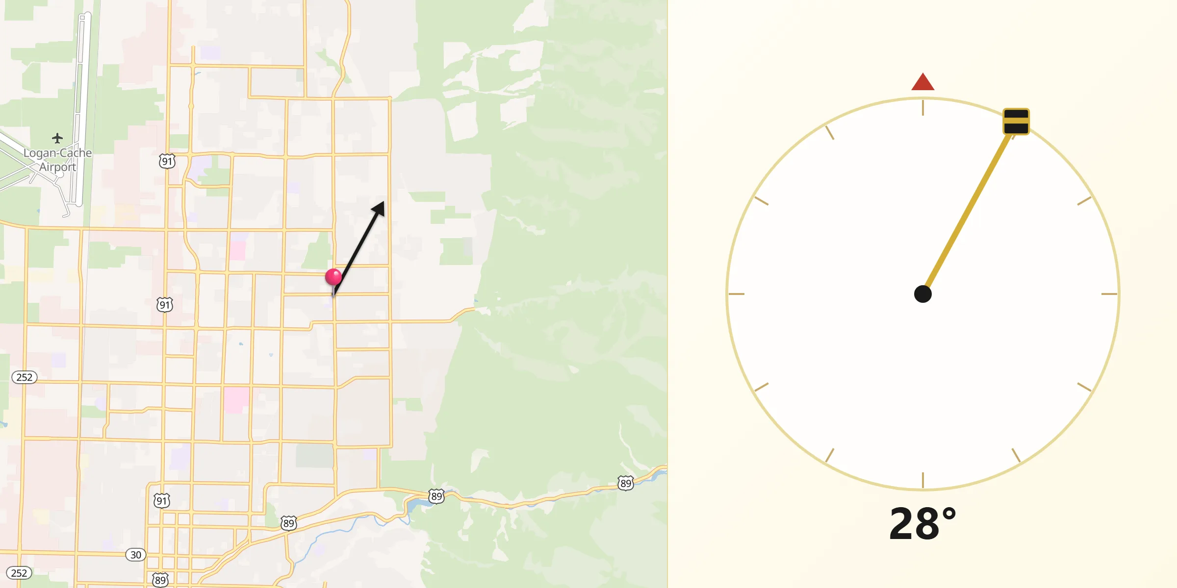 Qibla Direction from North Logan