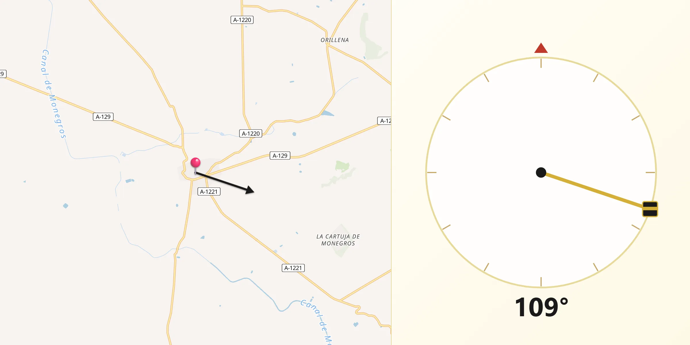 Dirección de la Qibla desde Lanaja