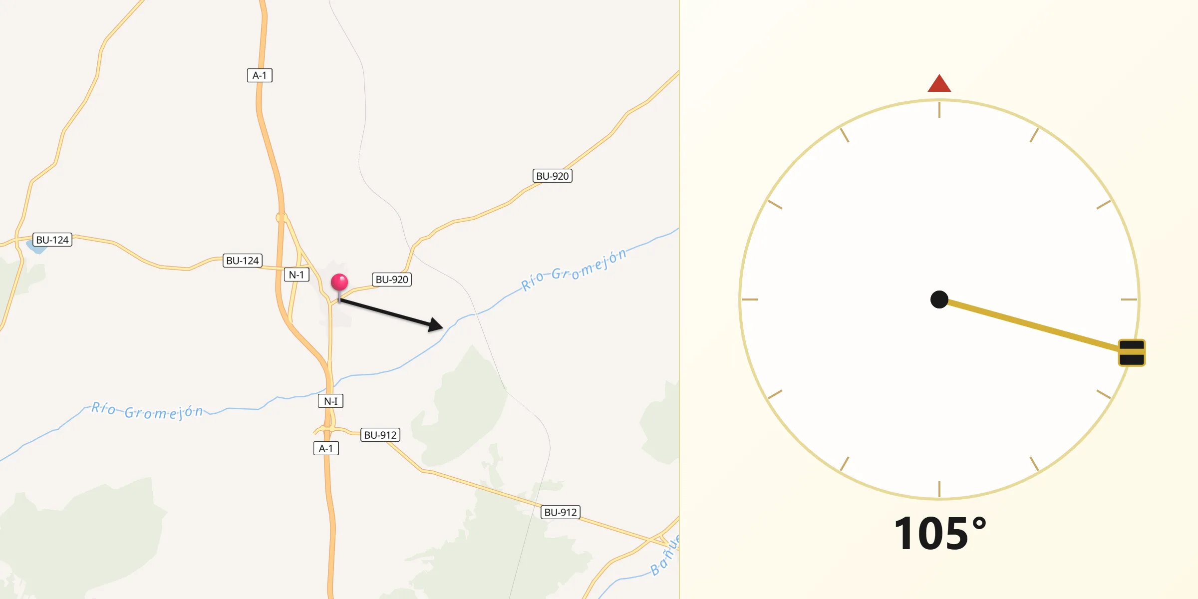 Dirección de la Qibla desde Gumiel de Izán