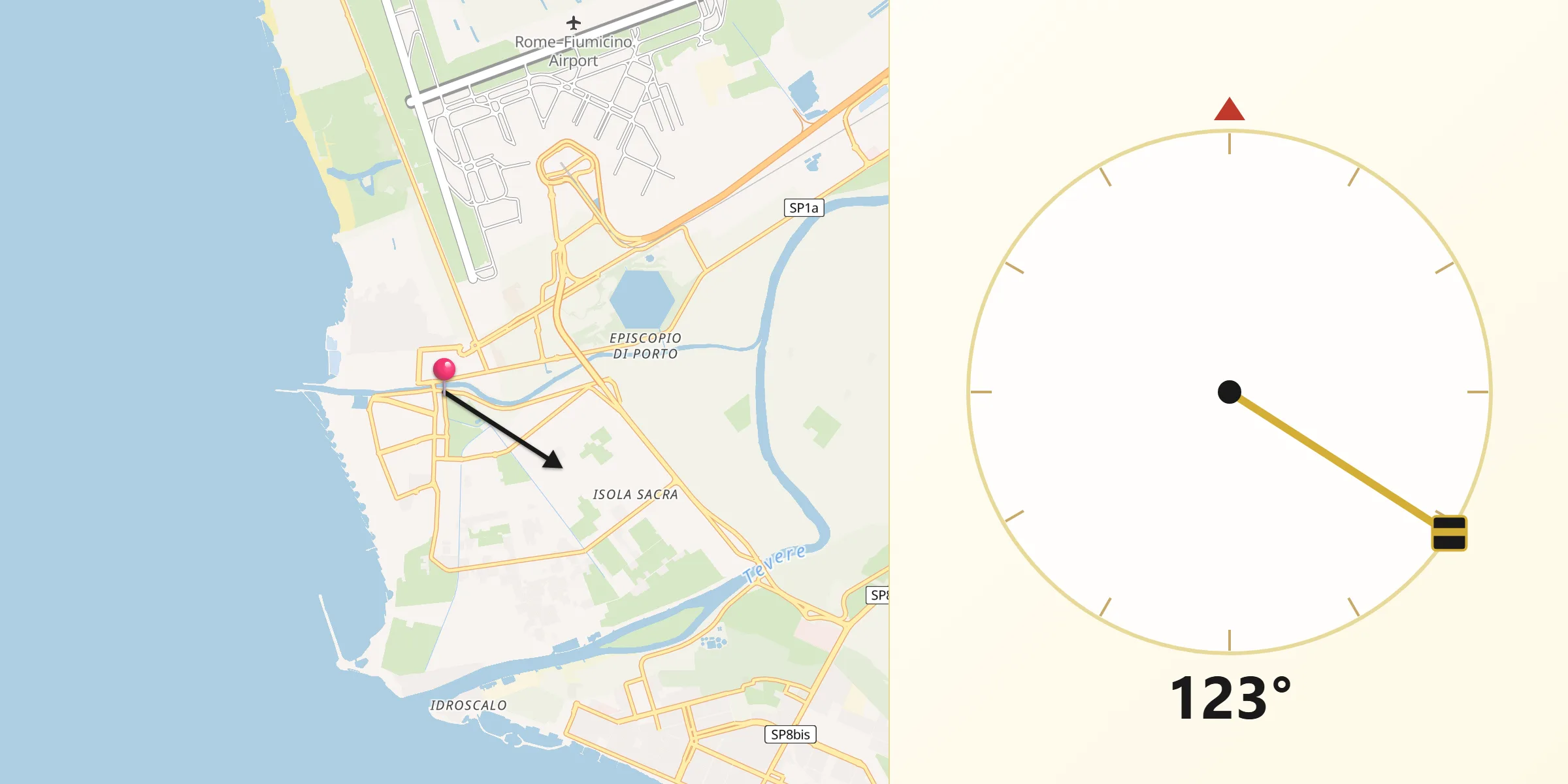 Direzione della Qibla da Fiumicino-Isola Sacra