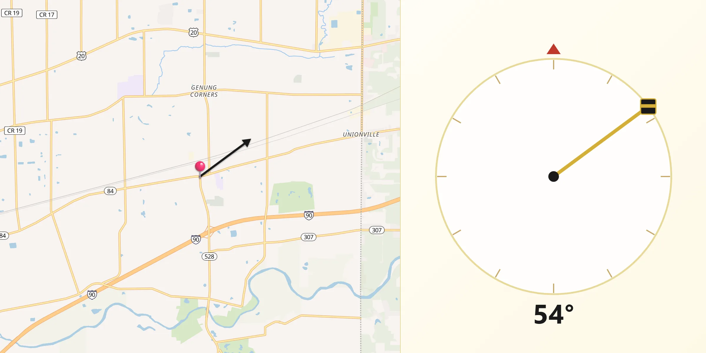 Dirección de la Qibla desde Madison