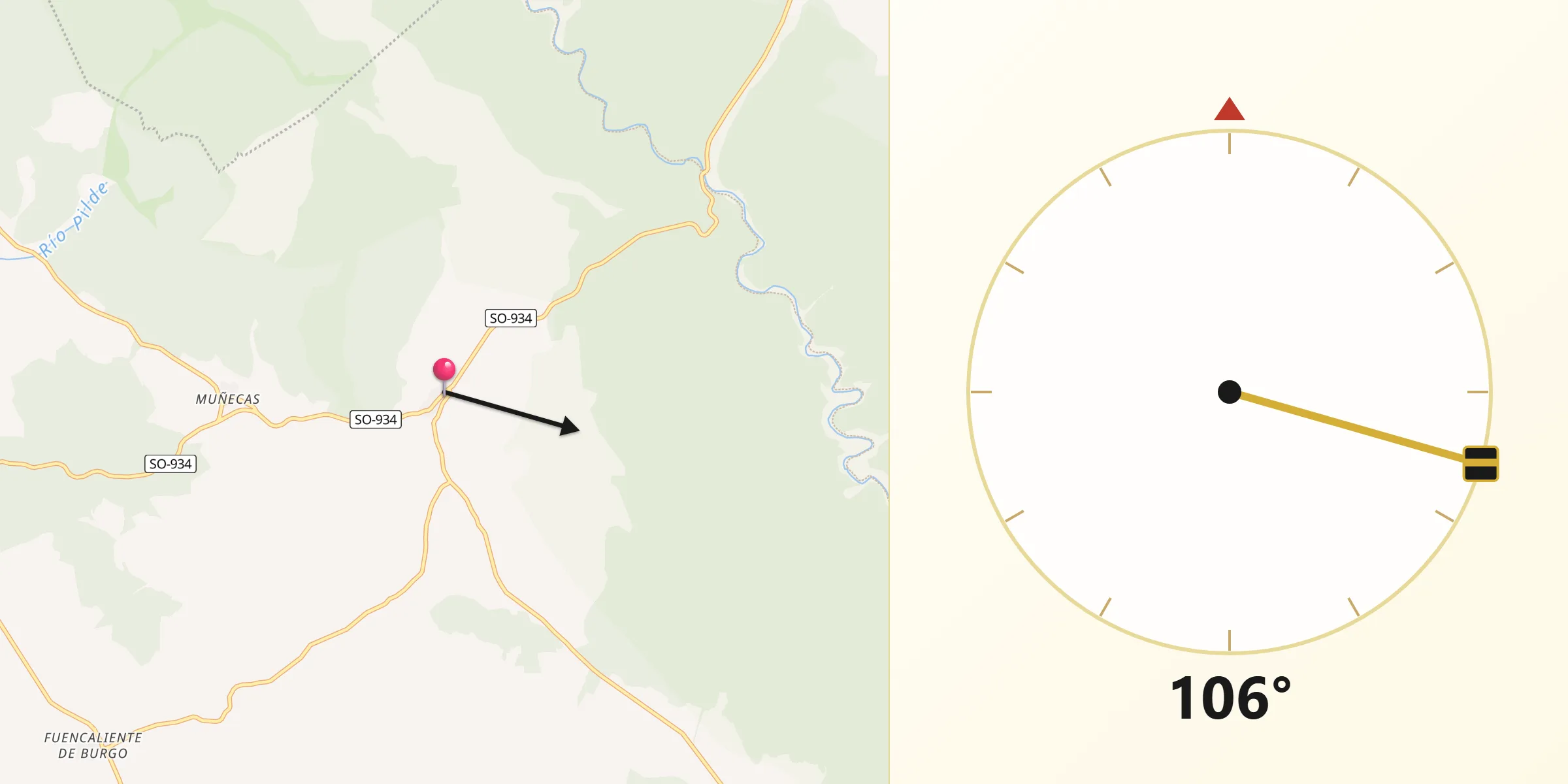 Dirección de la Qibla desde Santa María de las Hoyas