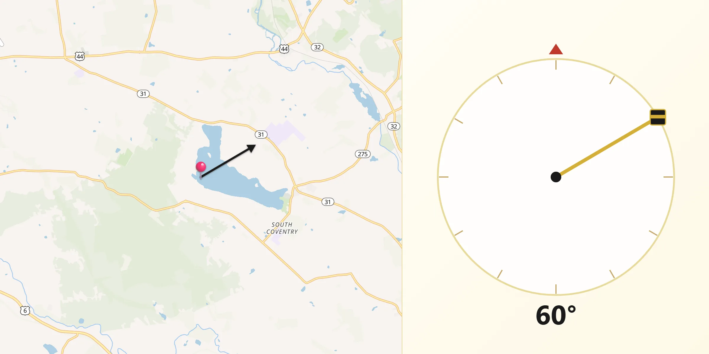 Qibla Direction from Coventry Lake
