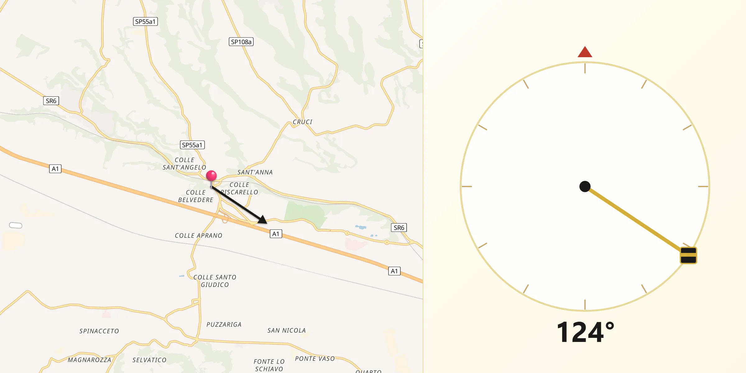Direzione della Qibla da Valmontone