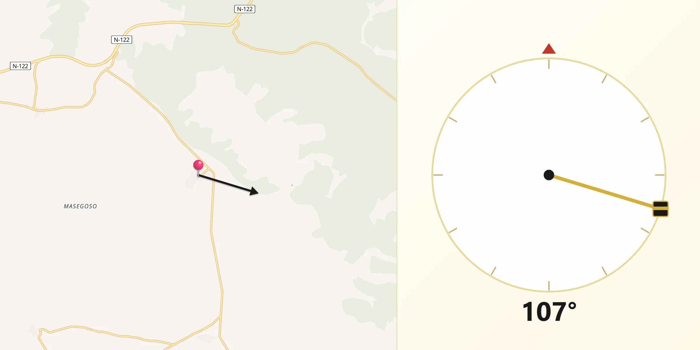 Dirección de la Qibla desde Pozalmuro