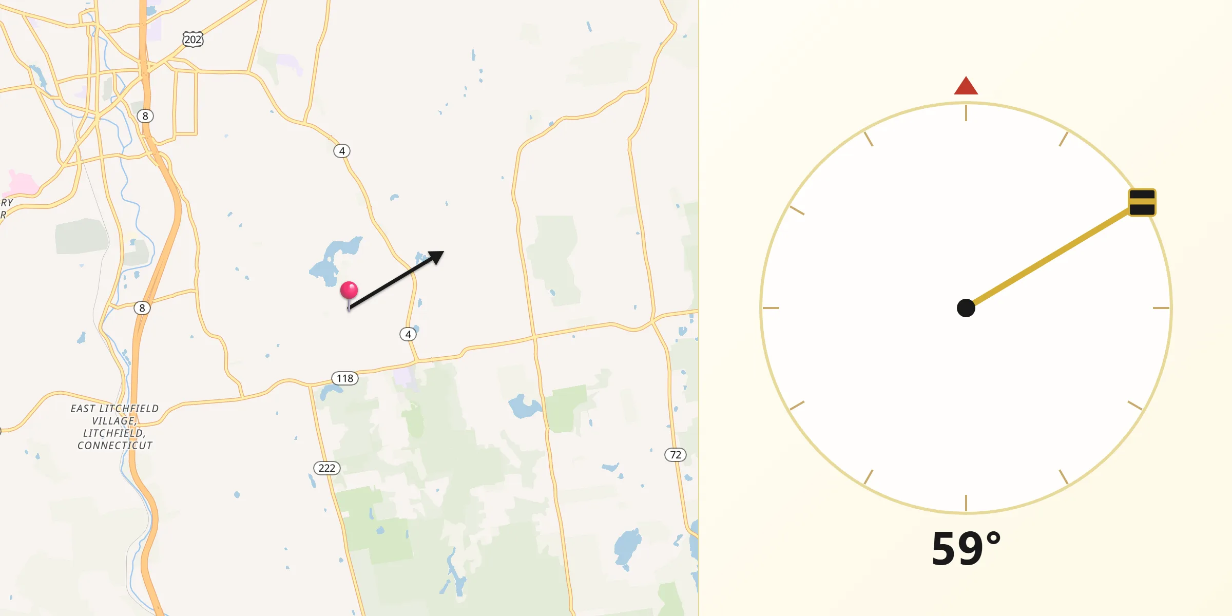 Qibla Direction from Northwest Harwinton