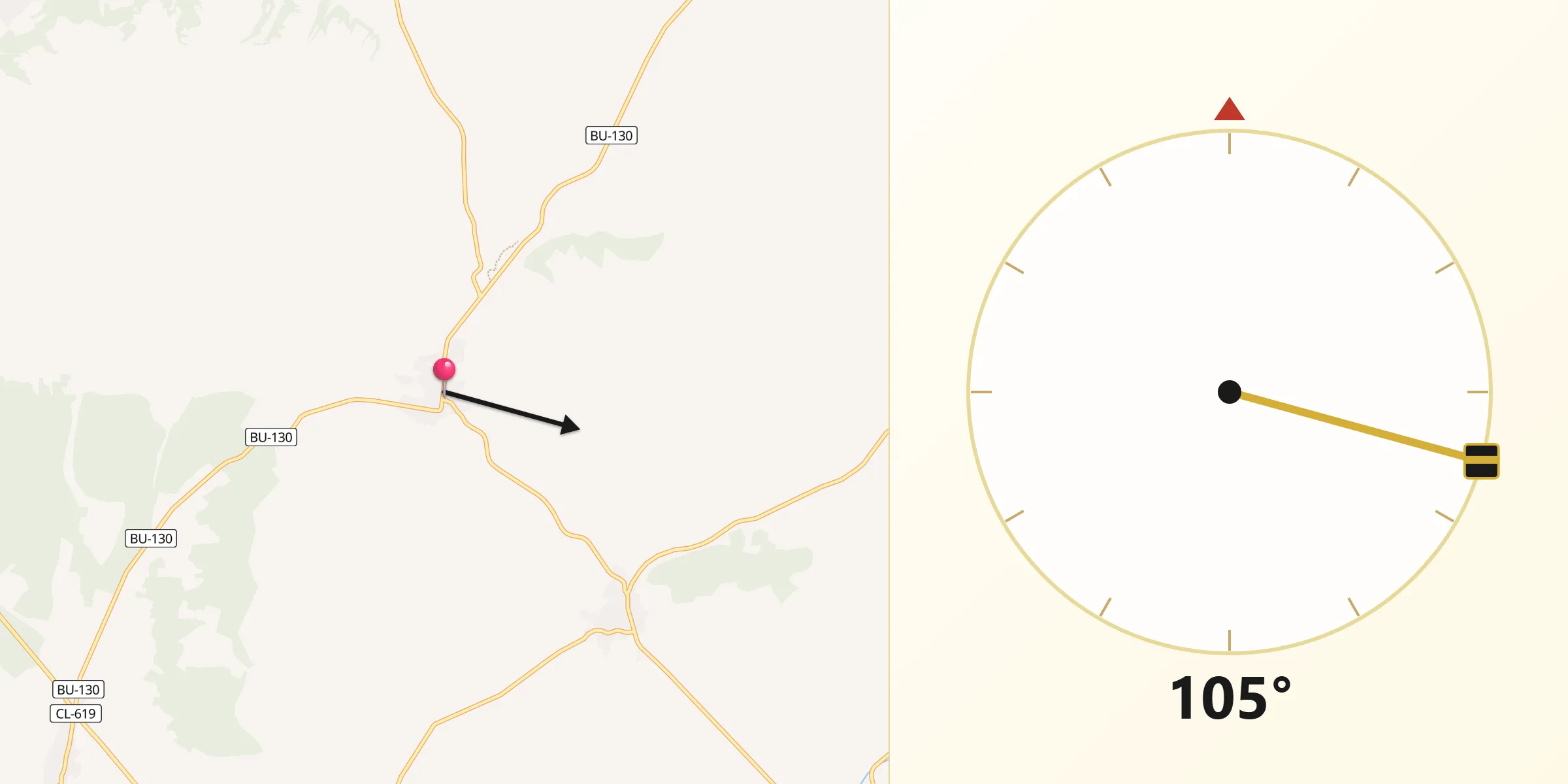 Dirección de la Qibla desde Sotillo de la Ribera