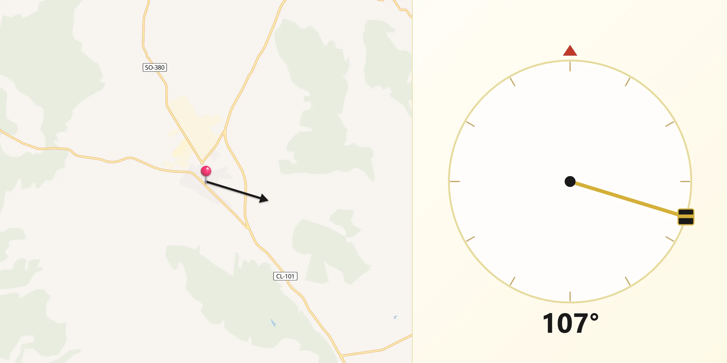 Dirección de la Qibla desde Olvega