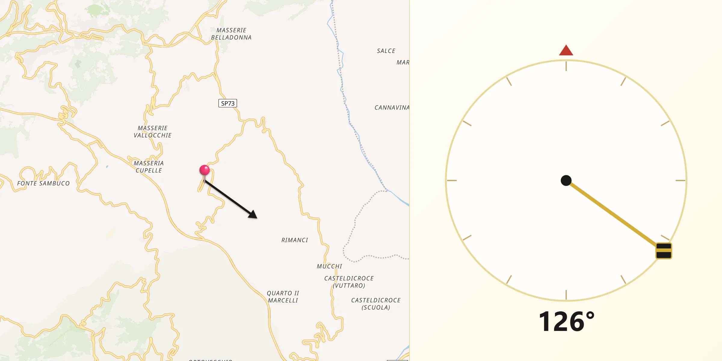Direzione della Qibla da Poggio Sannita