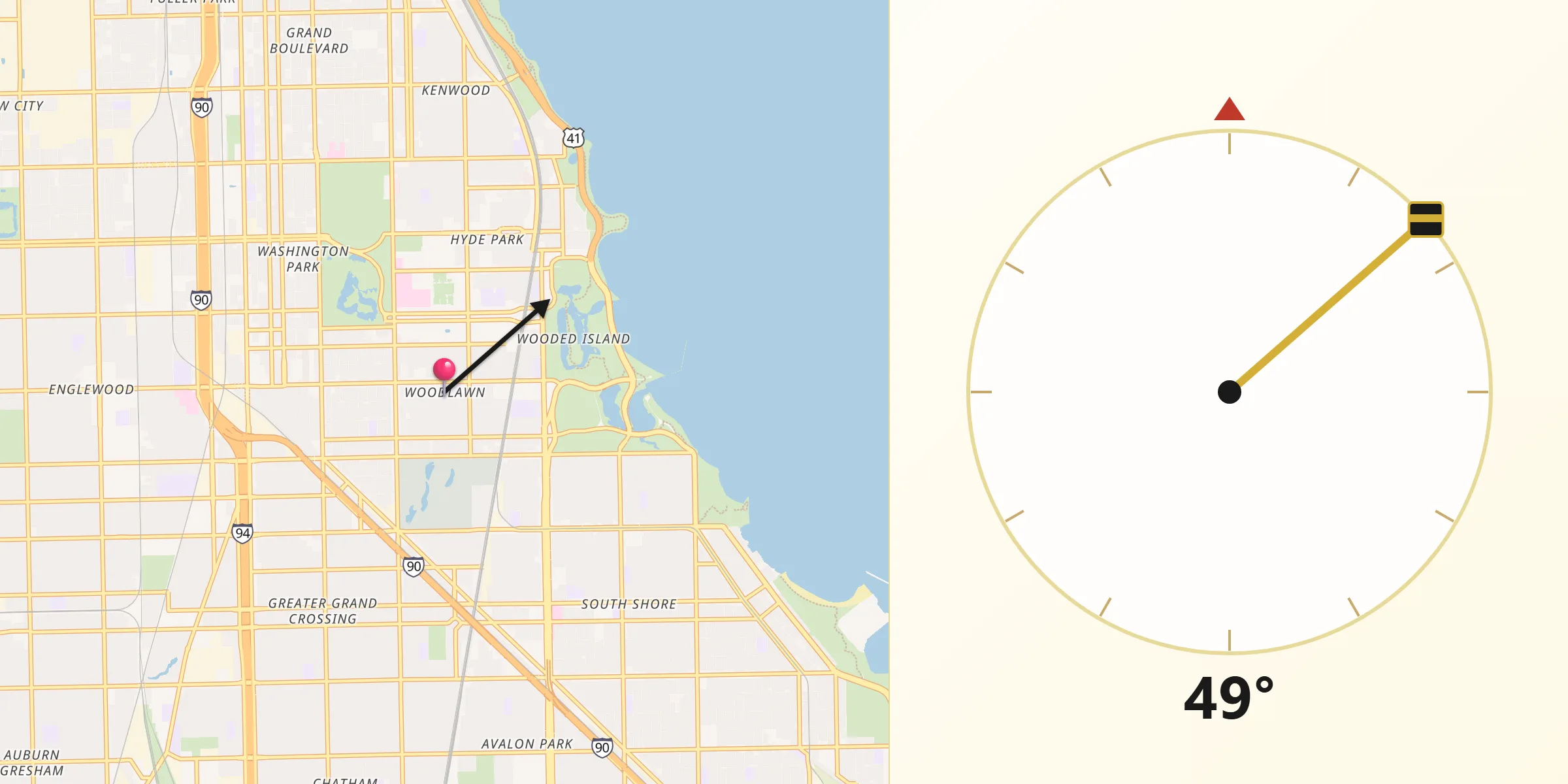 Qibla Direction from Woodlawn