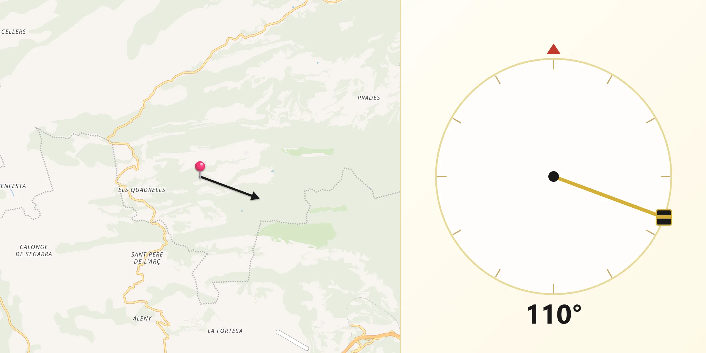 Dirección de la Qibla desde La Molsosa