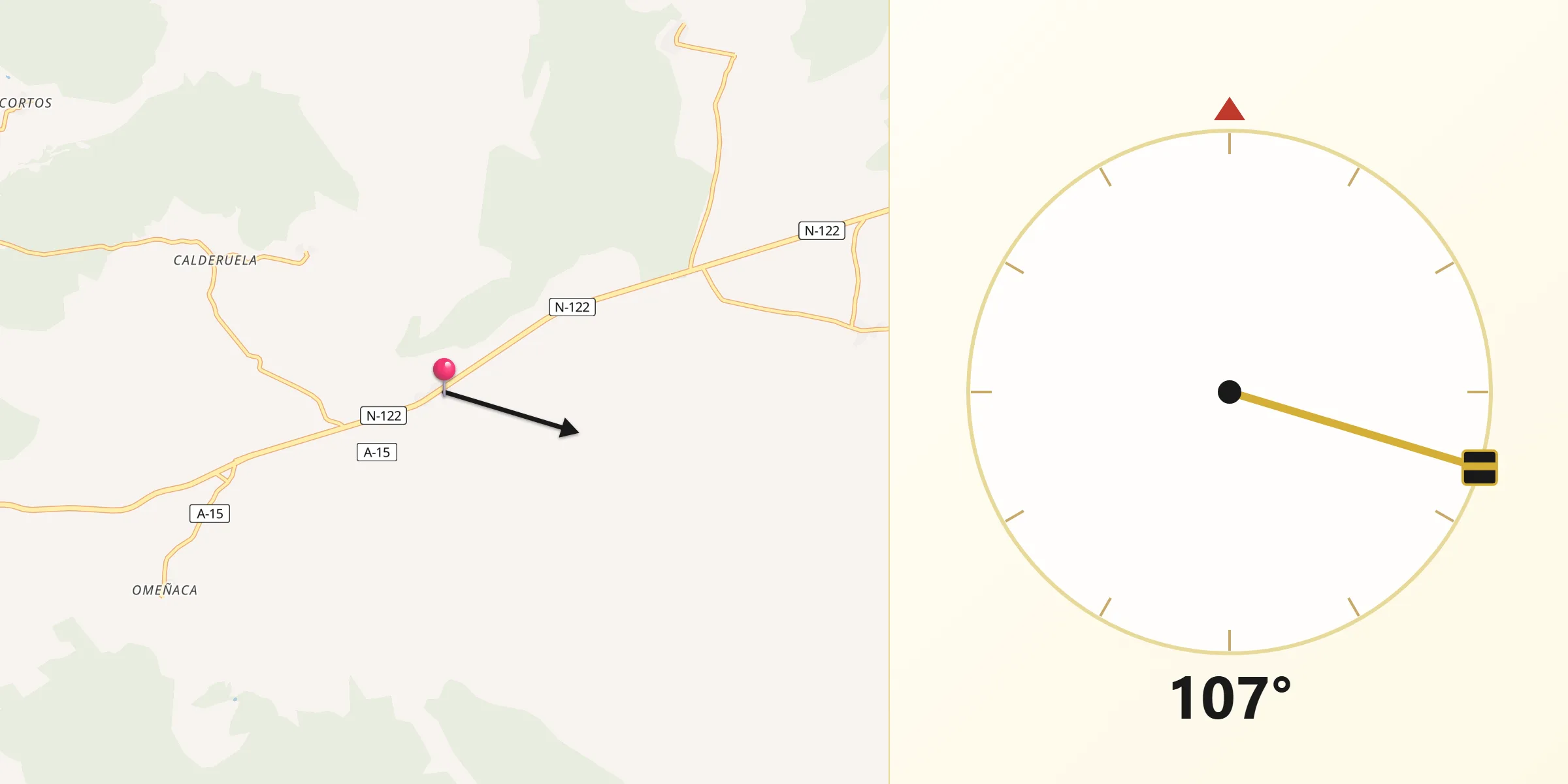 Dirección de la Qibla desde Aldealpozo
