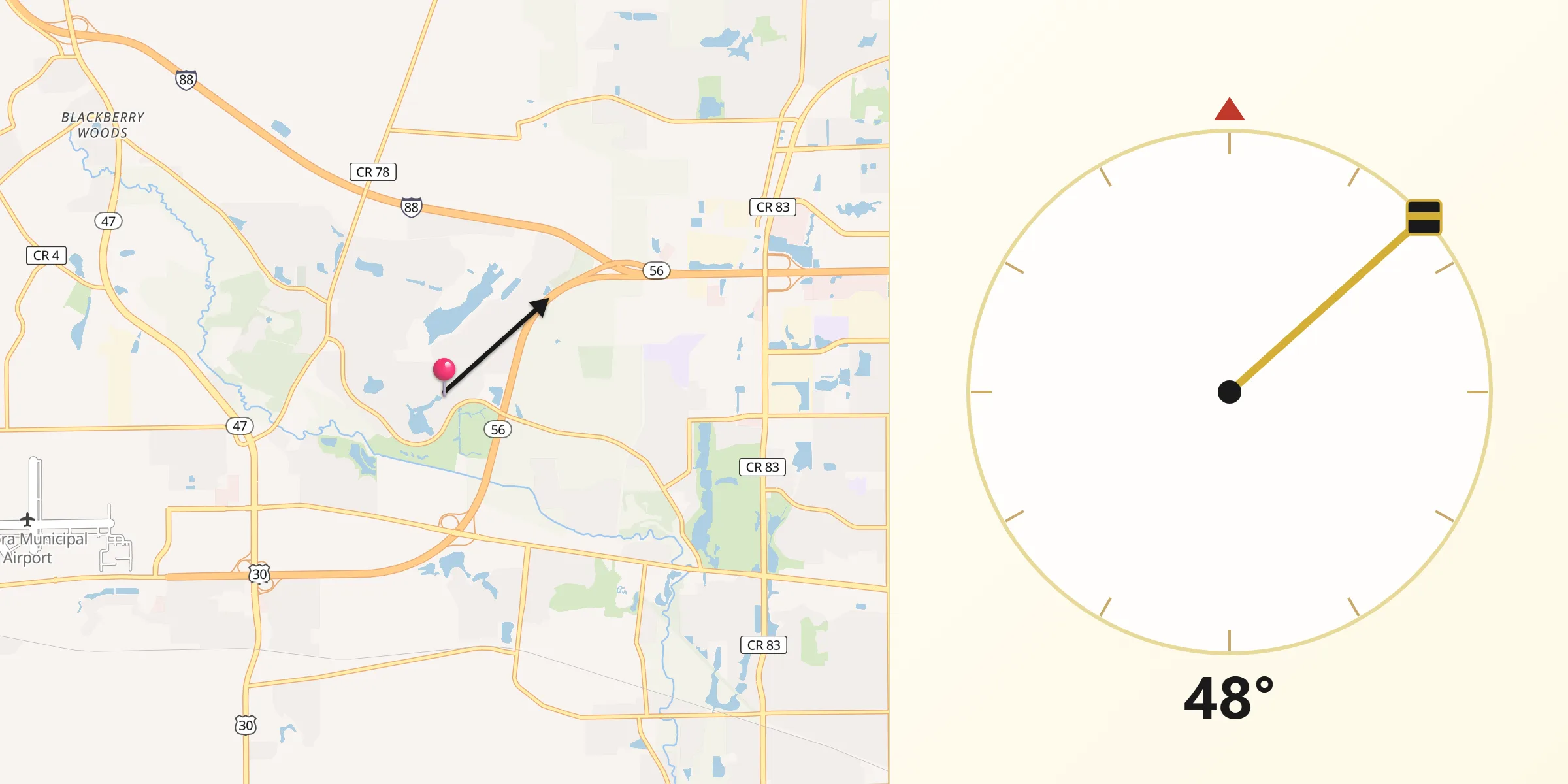 Qibla Direction from Prestbury