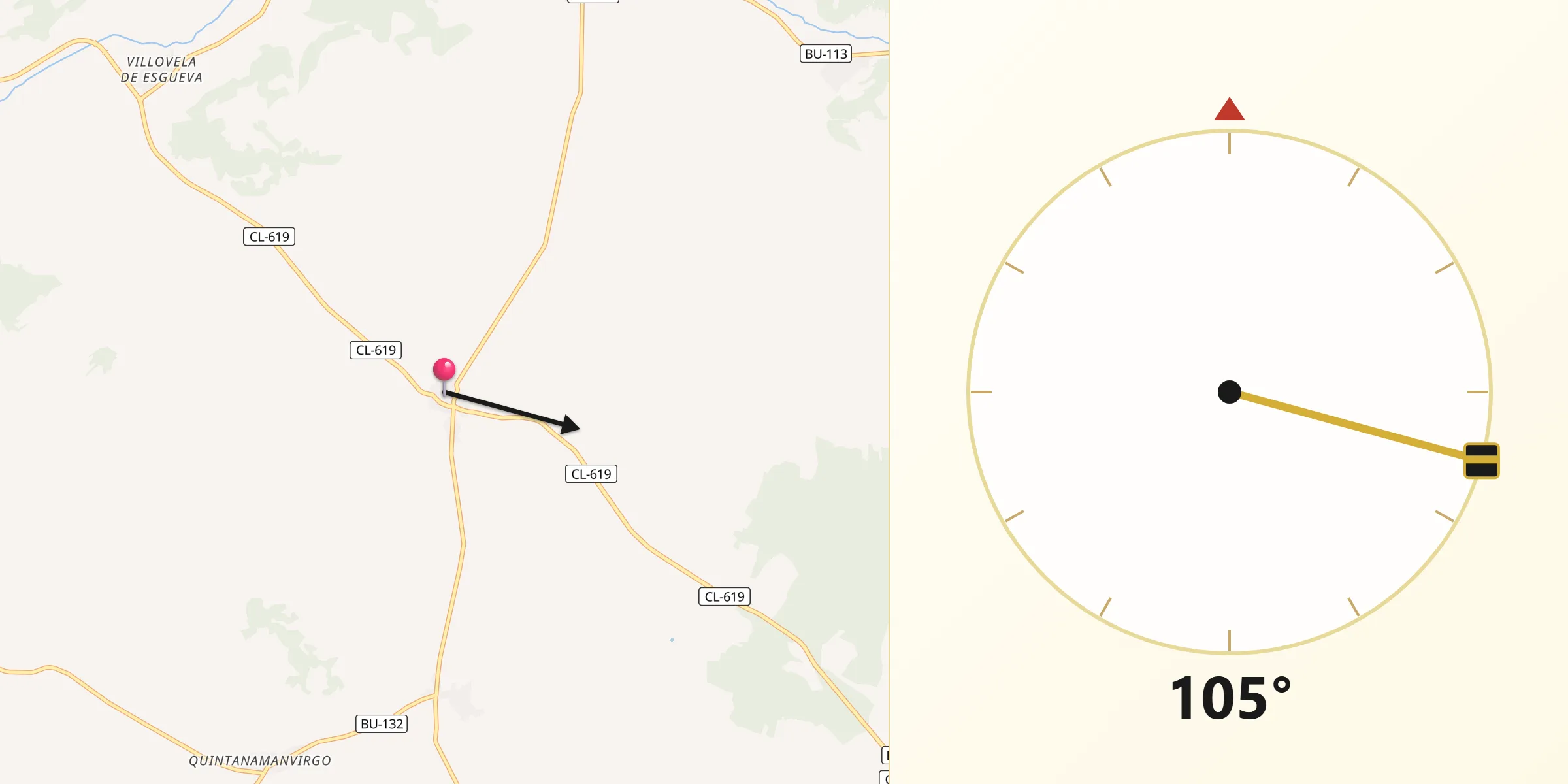 Dirección de la Qibla desde Olmedillo de Roa