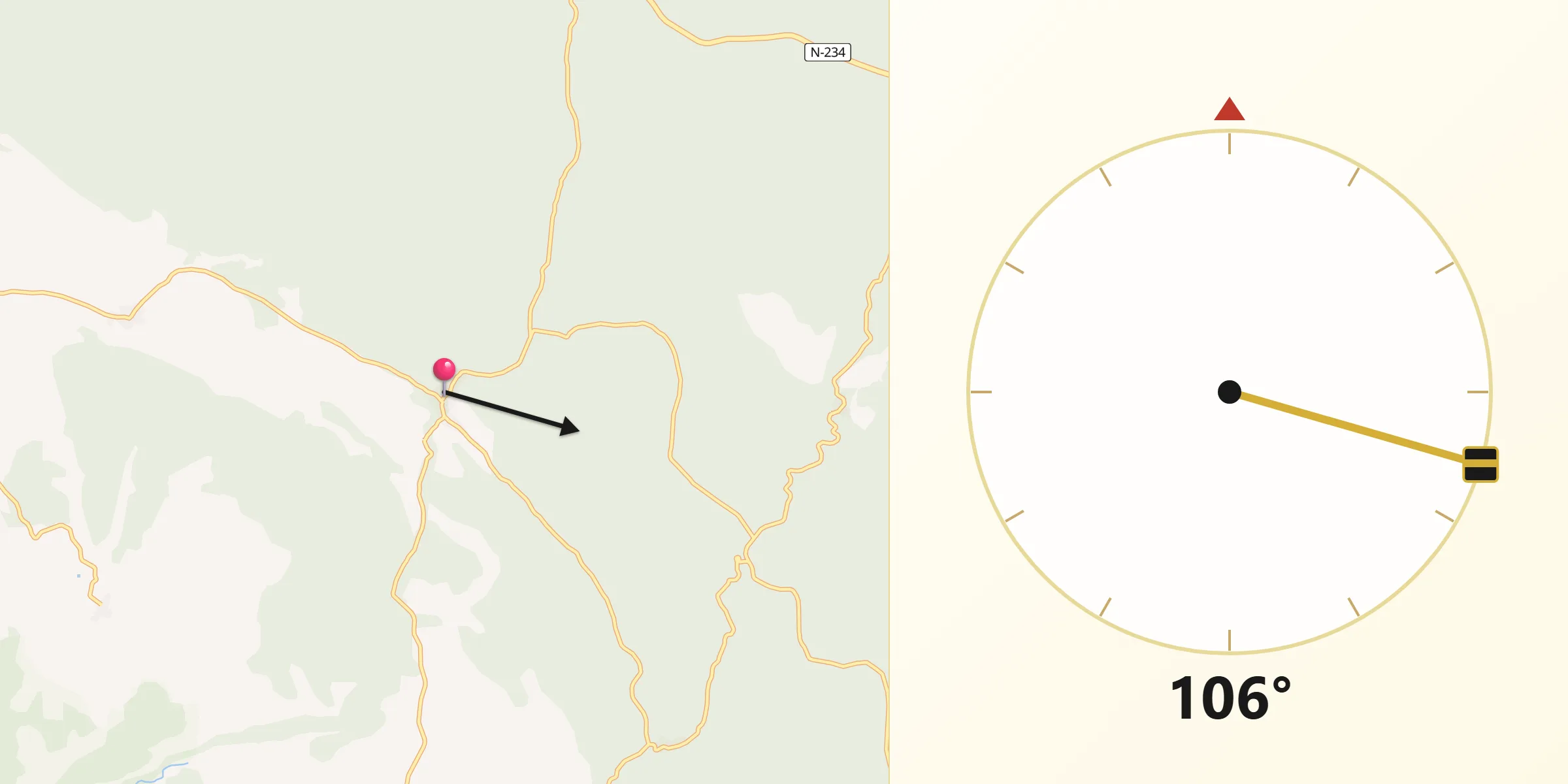 Dirección de la Qibla desde Talveila