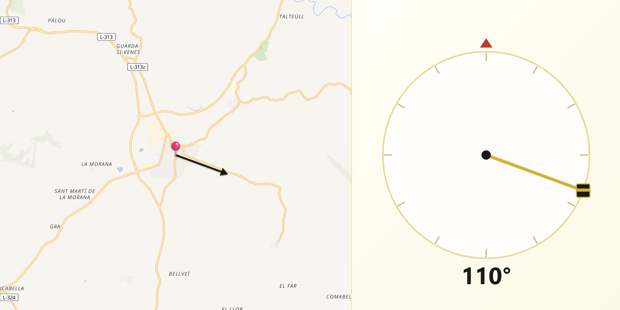 Dirección de la Qibla desde Guissona