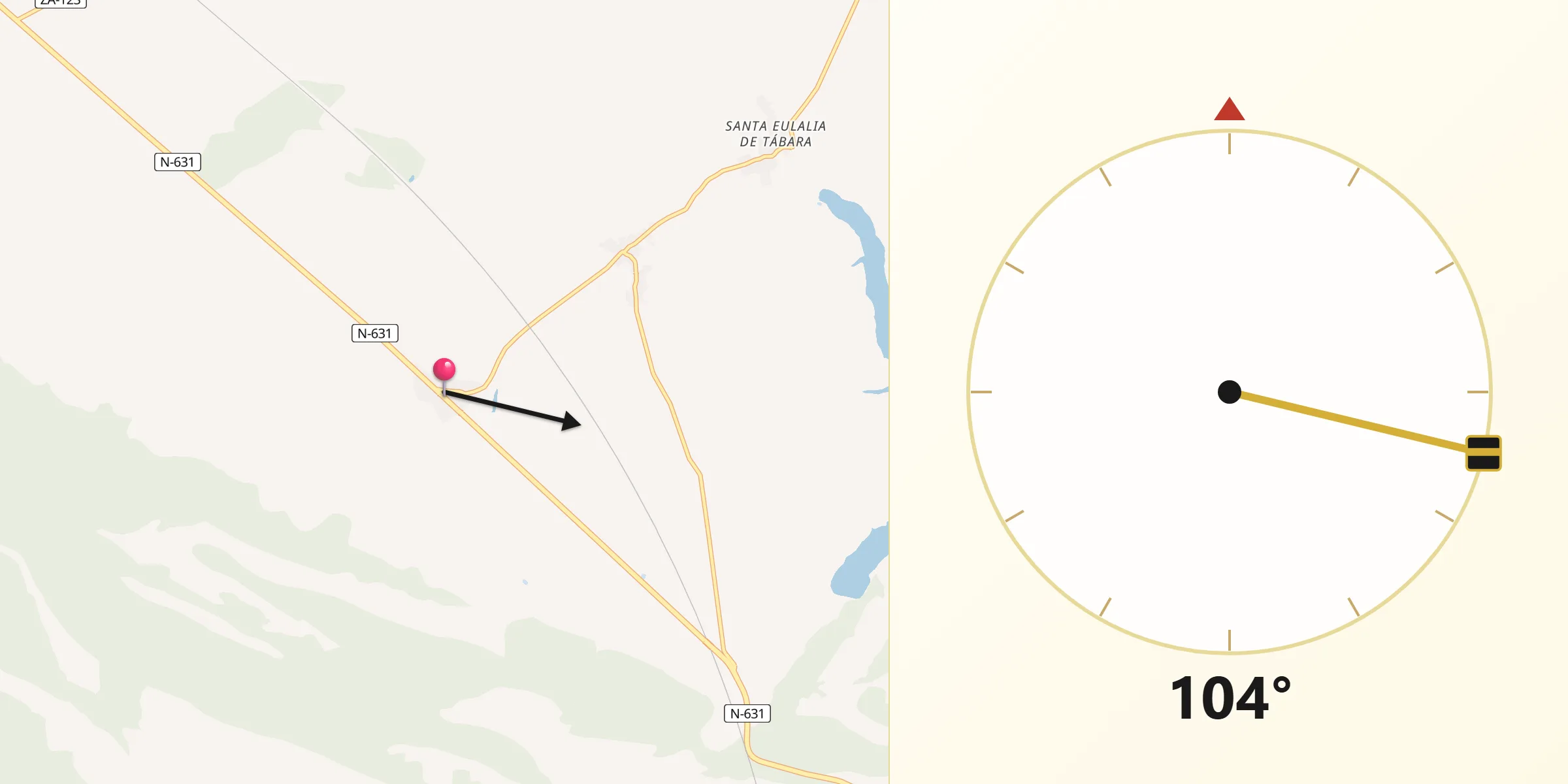 Dirección de la Qibla desde Pozuelo de Tábara