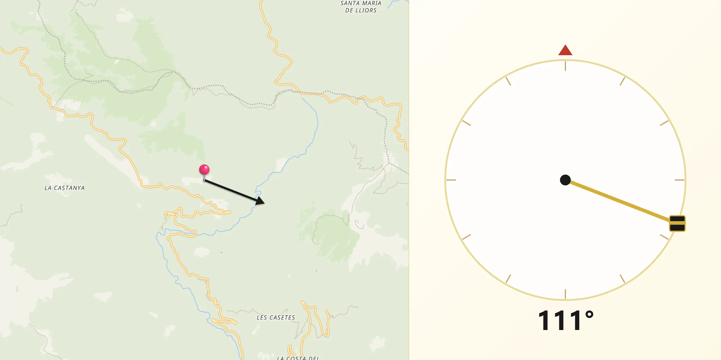 Dirección de la Qibla desde Montseny