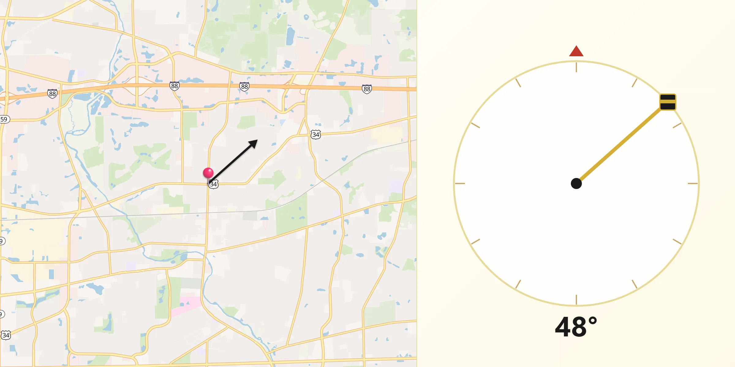 Qibla Direction from Naperville