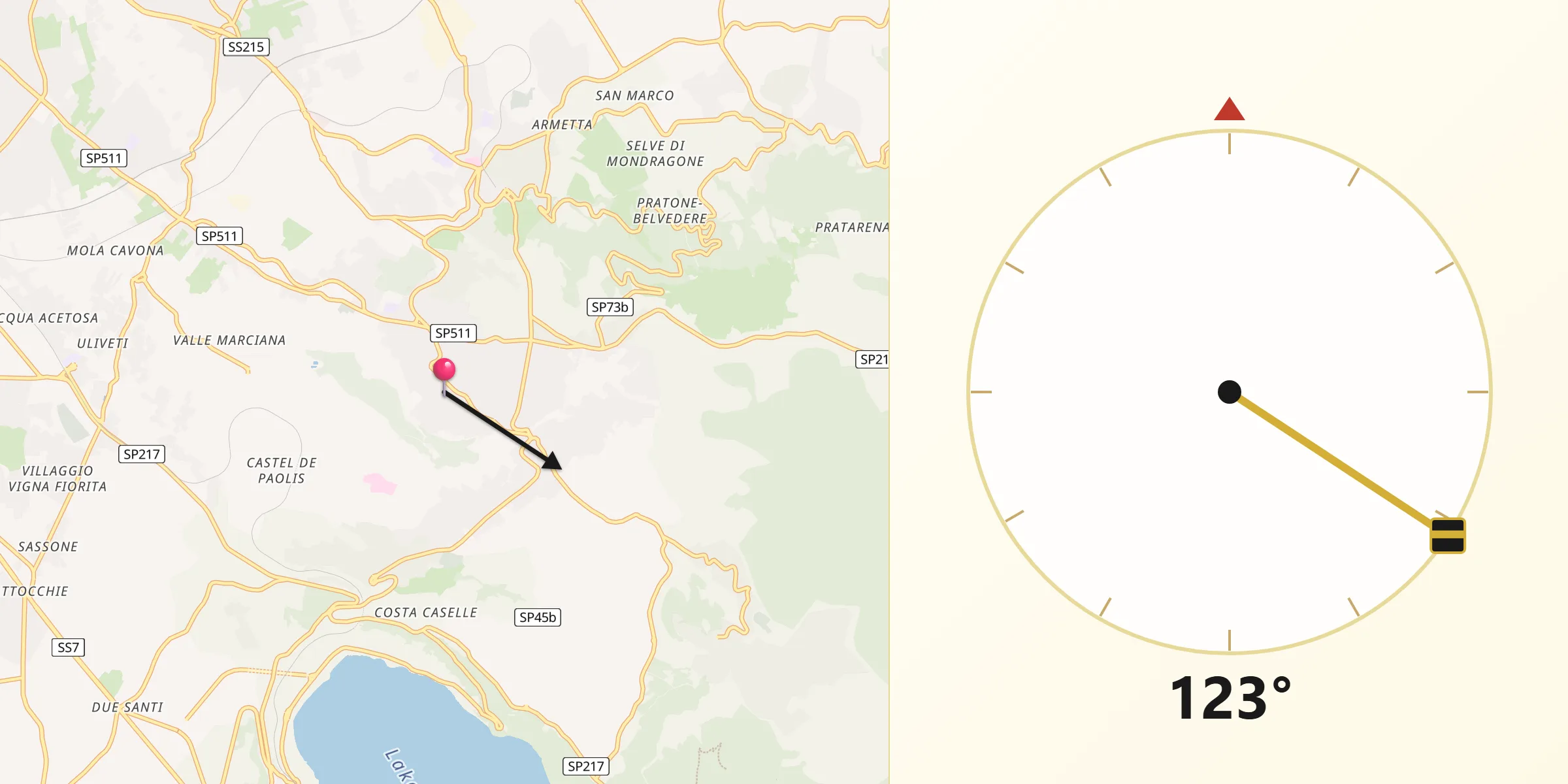 Direzione della Qibla da Grottaferrata