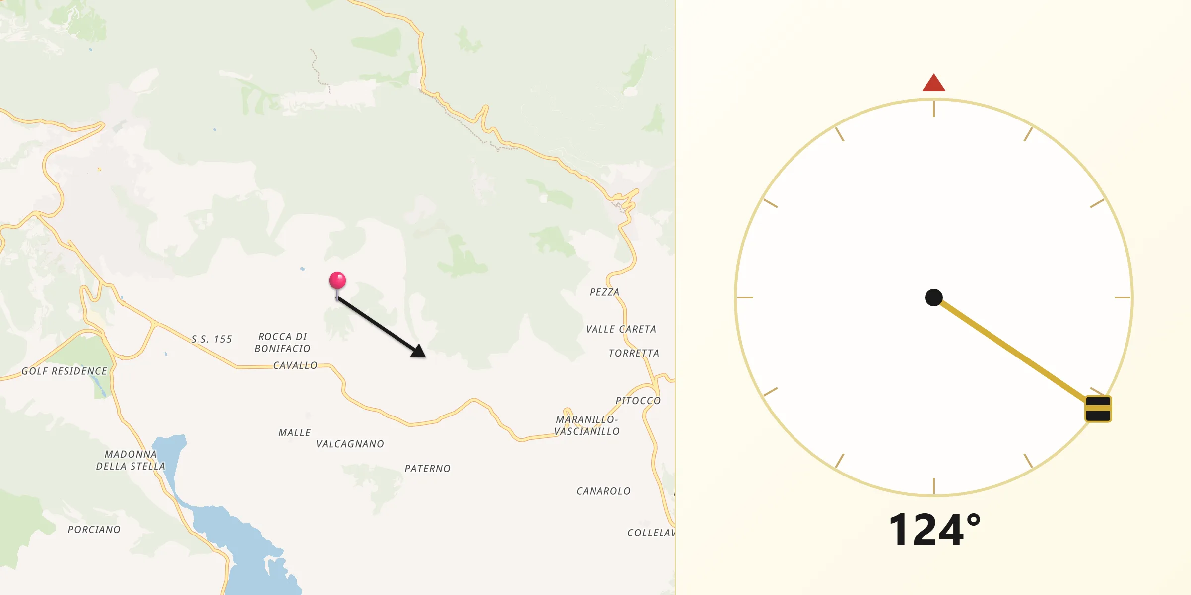 Direzione della Qibla da Torre Caietani