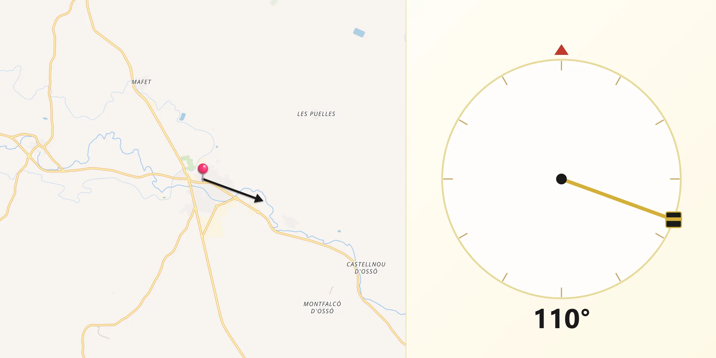 Dirección de la Qibla desde Agramunt