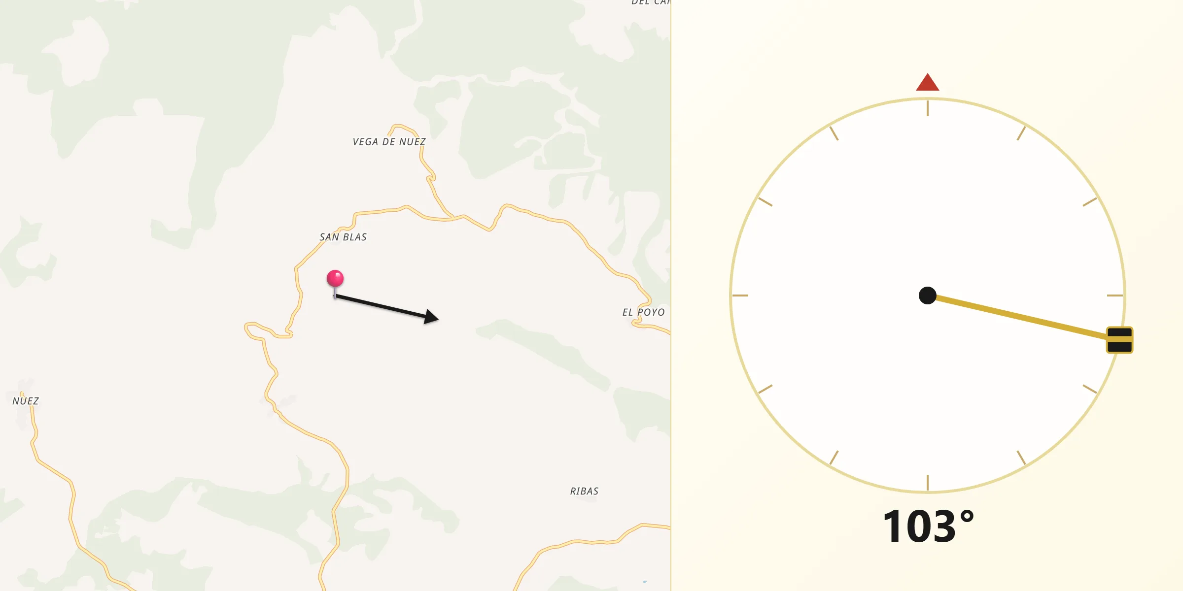 Dirección de la Qibla desde Viñas