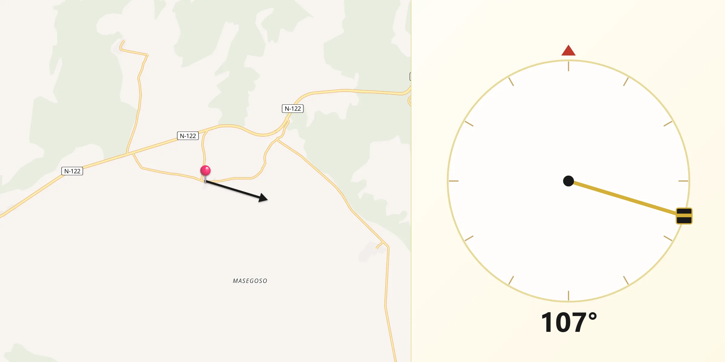 Dirección de la Qibla desde Villar del Campo