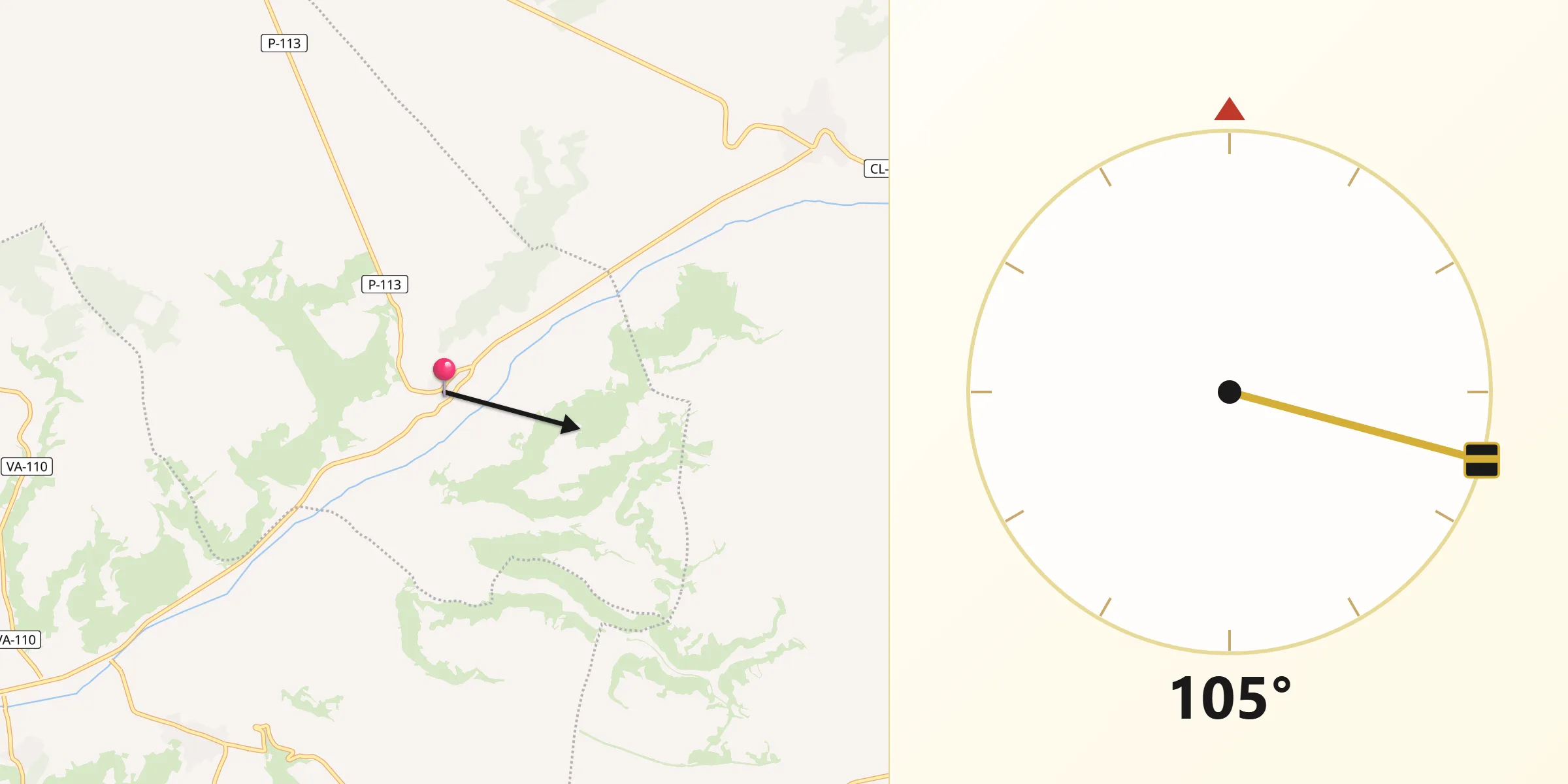 Dirección de la Qibla desde Castrillo de Don Juan
