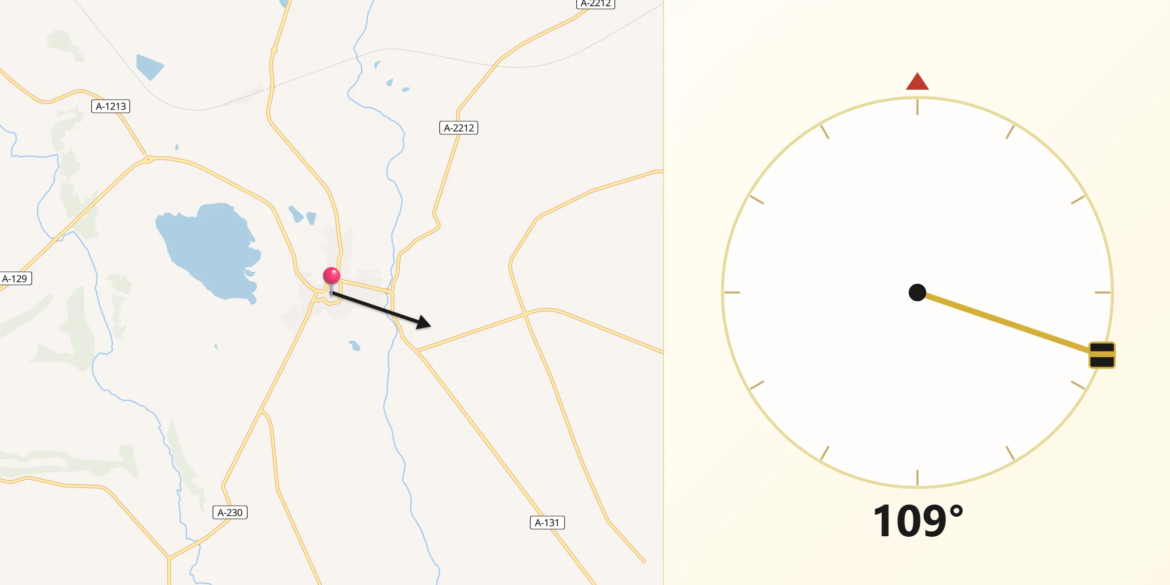Dirección de la Qibla desde Sariñena