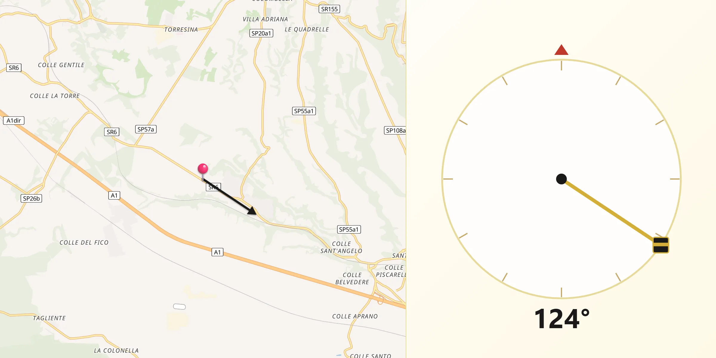 Direzione della Qibla da Labico
