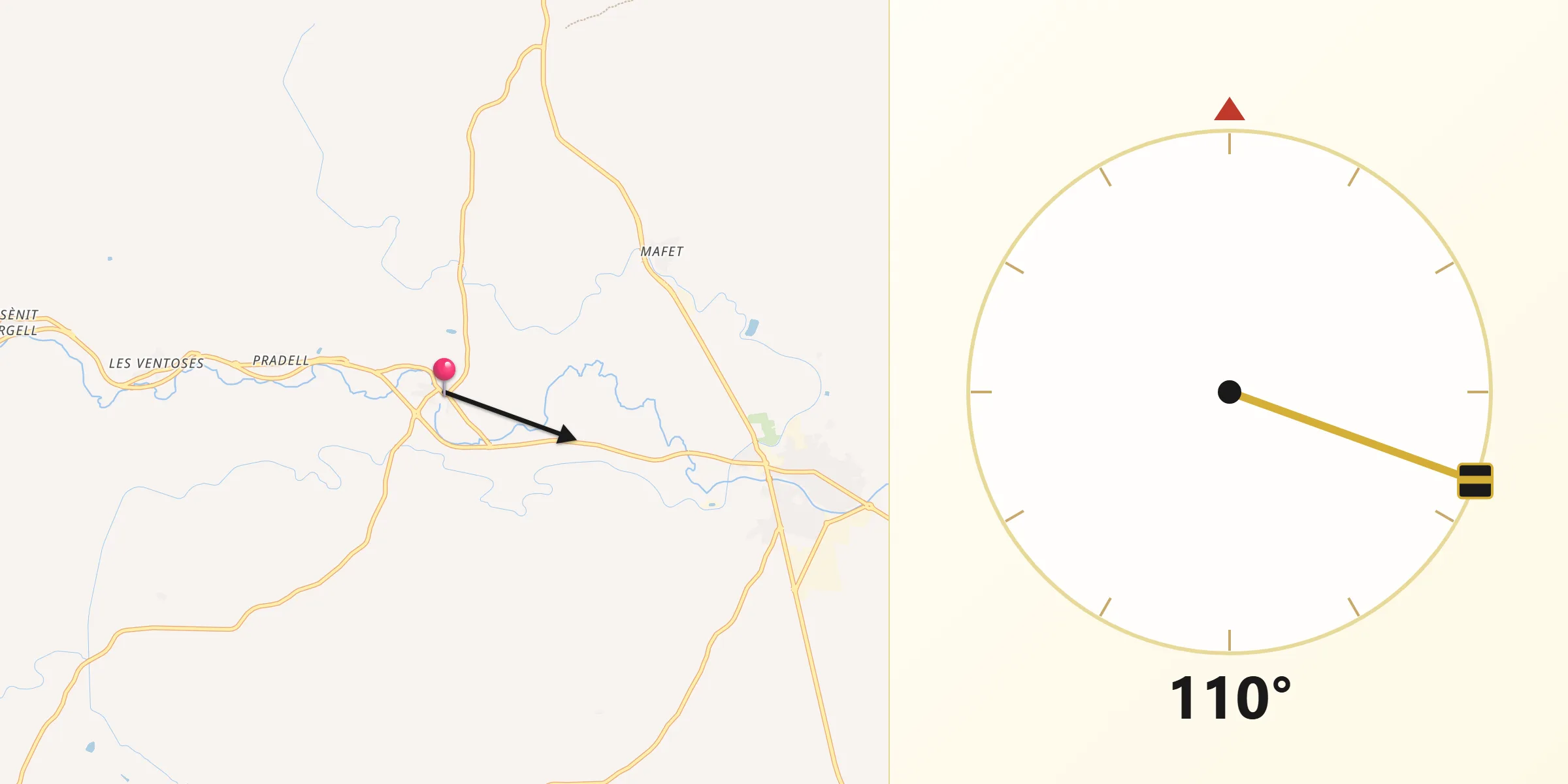 Dirección de la Qibla desde Preixens
