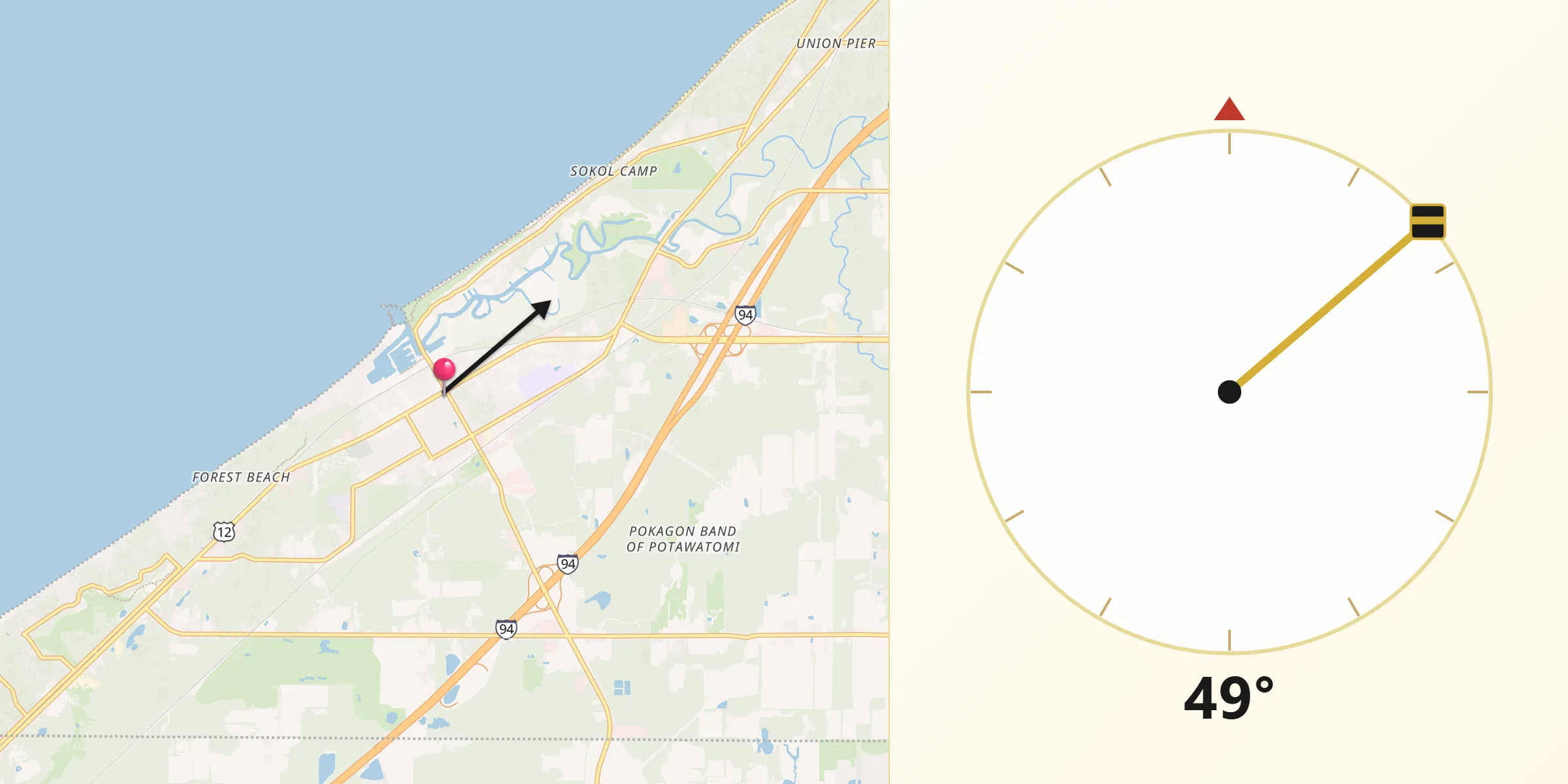 Qibla Direction from New Buffalo